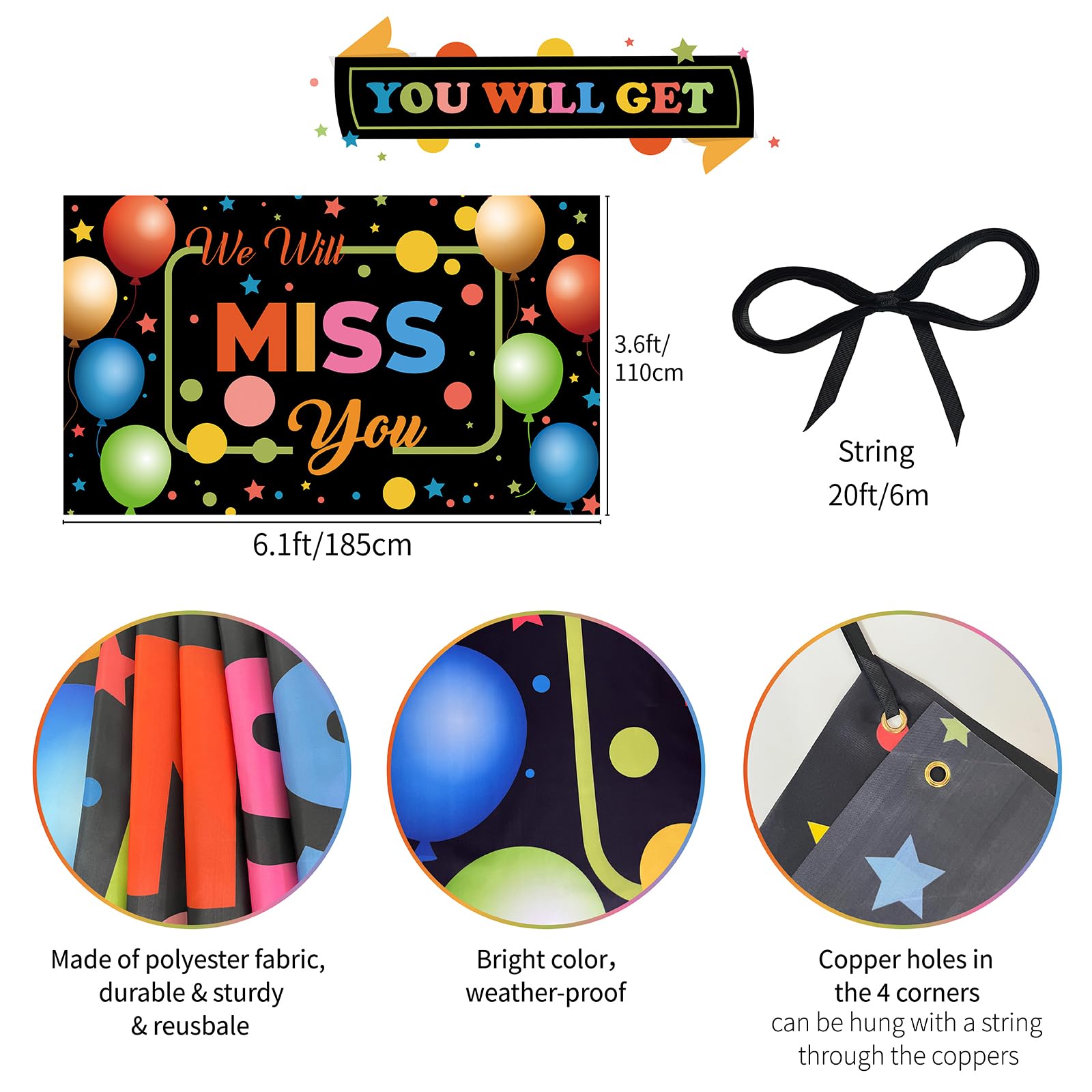 We Will Miss You Backdrop Banner, Going Away Decorations, Photo Booth Props For Farewell Goodbye Moving Away Retirement Graduati