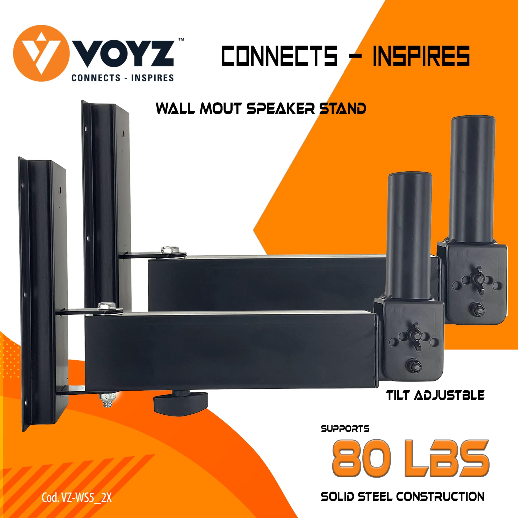 Voyz Extendable Wall Mount Speaker Stand 90 30 Angle Tilt, Rotation Adjustment & Solid Steel Pin Serves As Safety Stop Mount Spe