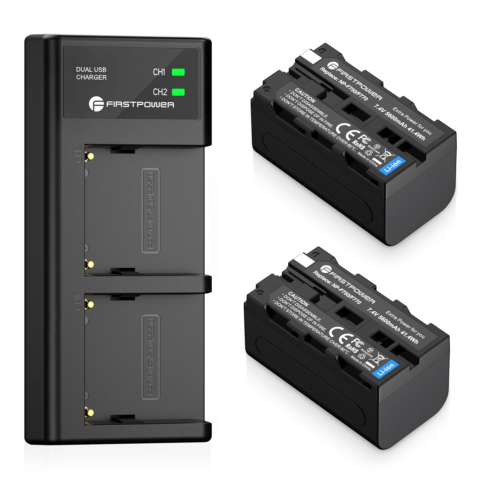 Firstpower Np F750 Battery (2 Pack/5600Mah) And Dual Usb Charger For Sony Np F550 F570 F750 F770 F960 F970 Battery Sony Ccd Trv2