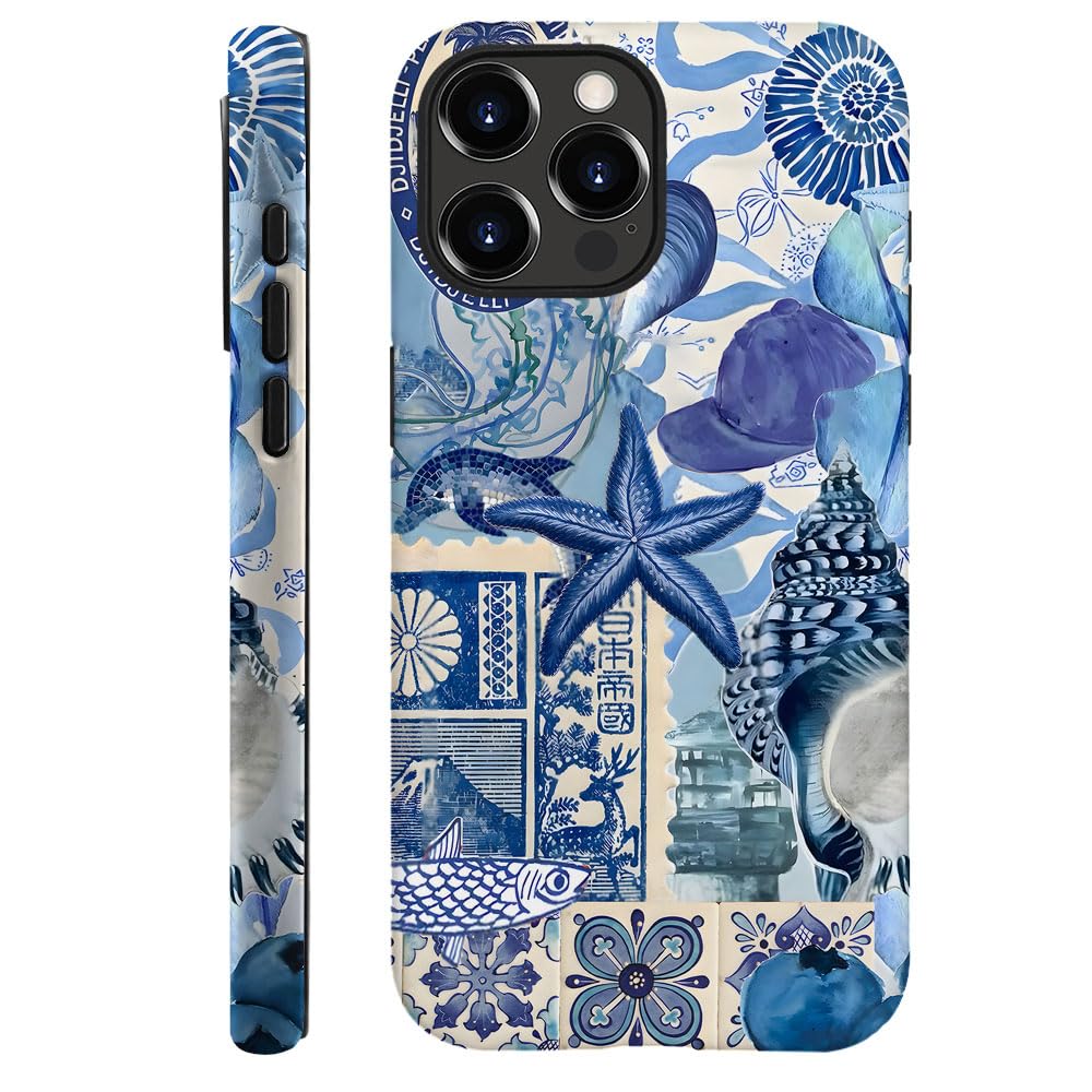 Case for iPhone 12 Pro Max,Fits Frosted Case Design for Girl Women,Beach Blue Starfish Themed Collage European