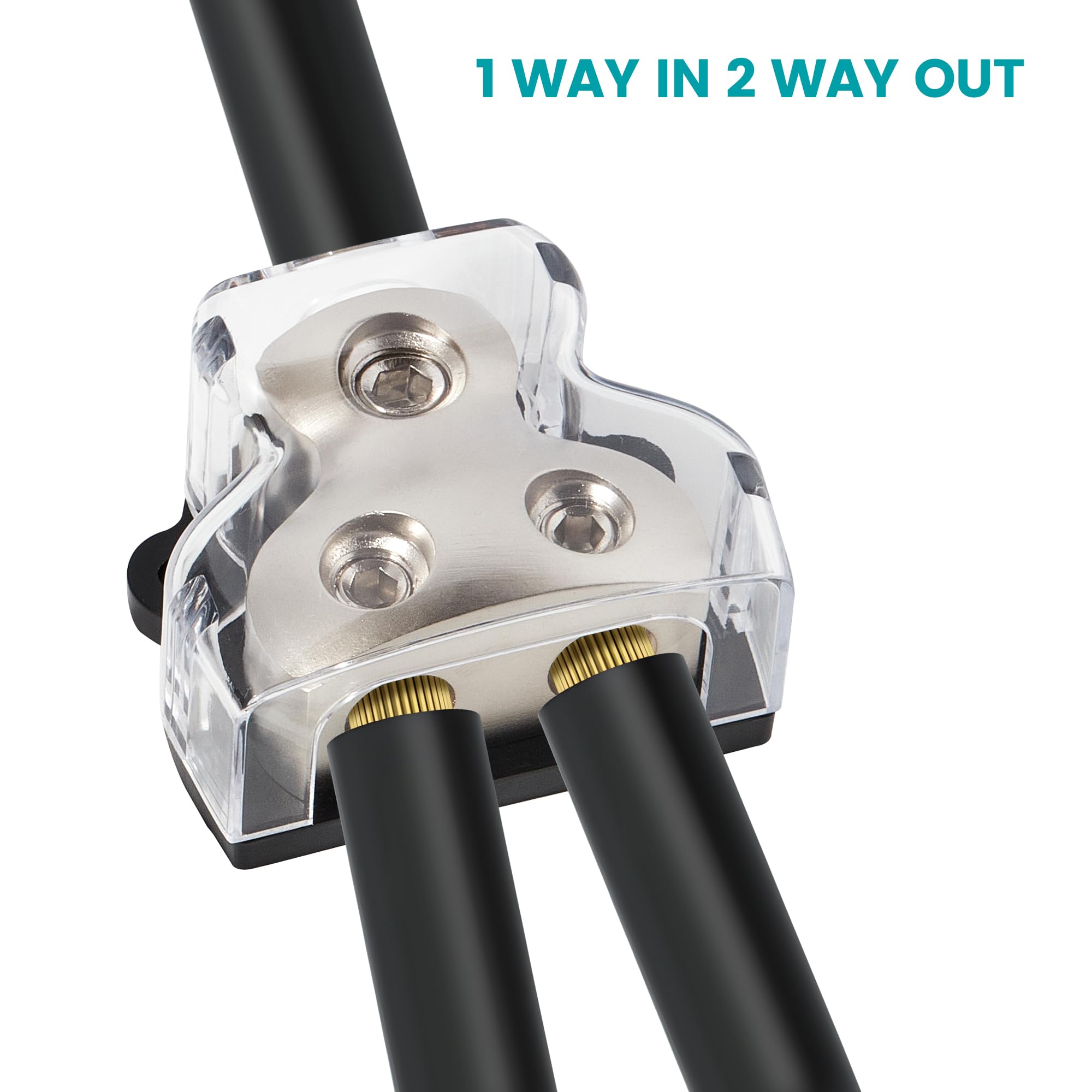 Nuith 2 Way Zine Alloy Power Distribution Block, 0/2/4 Gauge In 4/8 Gauge Out Auto Car Audio Distribution Connecting Block, 2 Wa