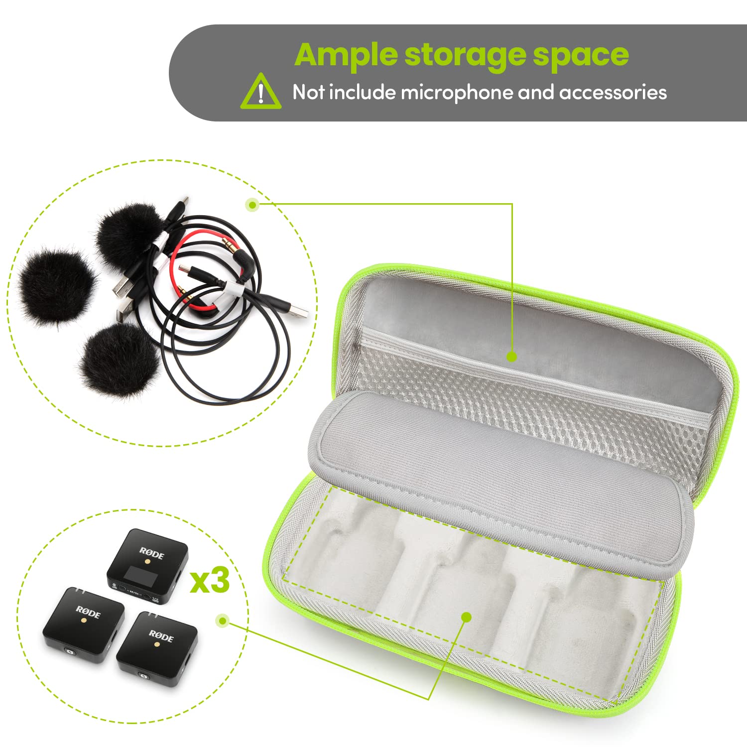 YOUSHARES Wireless Go 2 Hard Carring Case   Professional Flocking Mic Case Compatible with Rode Wireless GO II Dual Channel Compact Digital Wireless Microphone System (black)