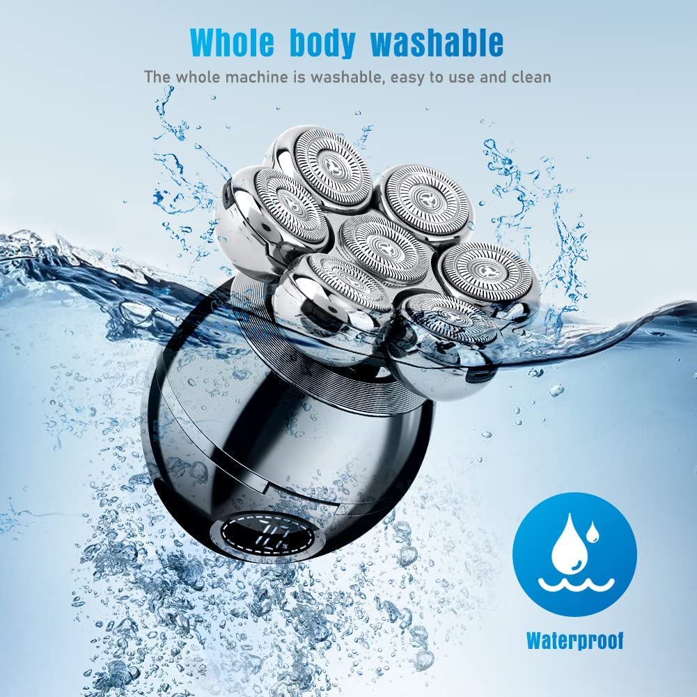 Head Shavers For Bald Men, Wjiang 6 In 1 Electric Razor Mens Shaver Wet Dry Cordless Electric Skull Shavers 7D Floating Recharge