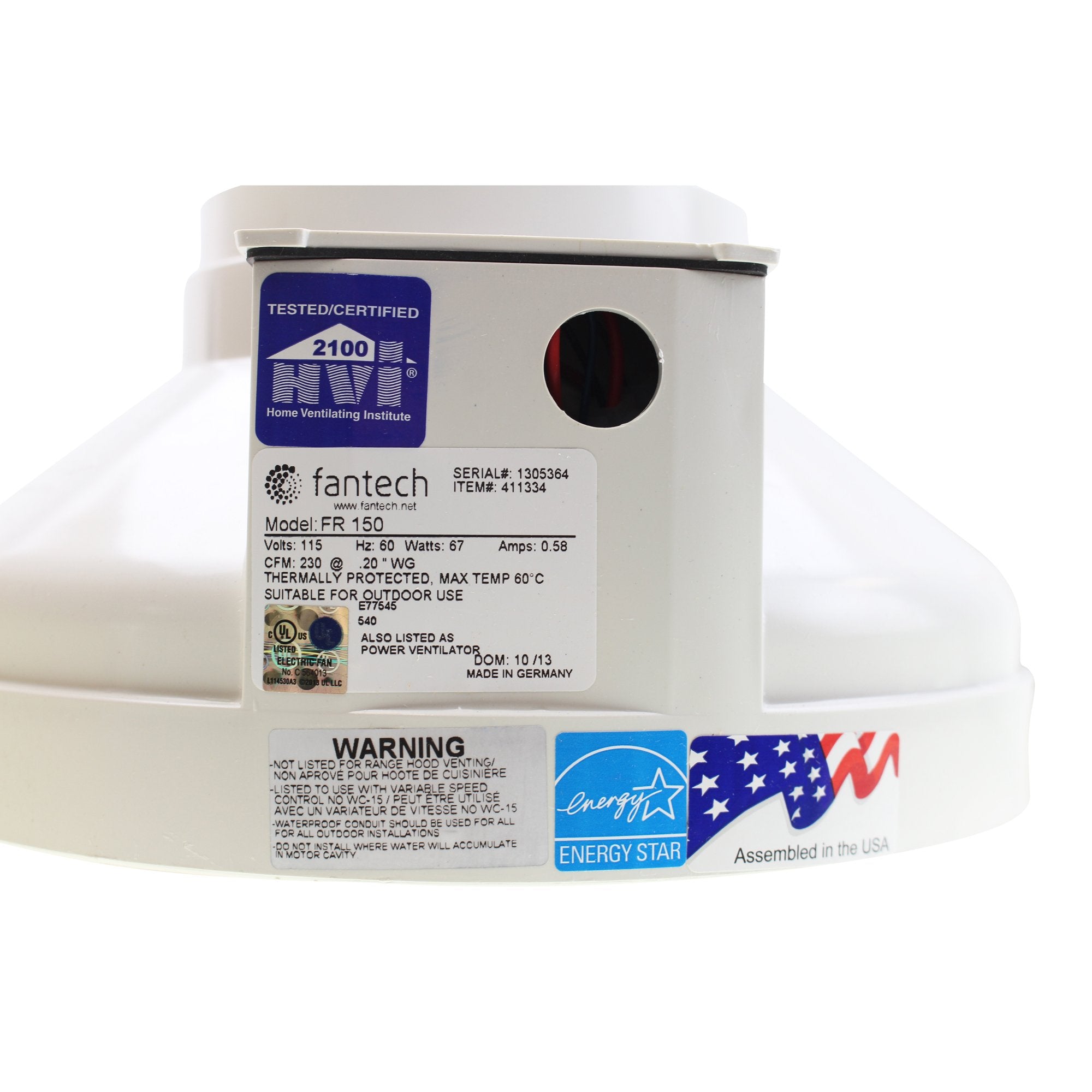 Fantech Fr-150 In-Line Centrifugal Duct Fan, 6-Inch , White