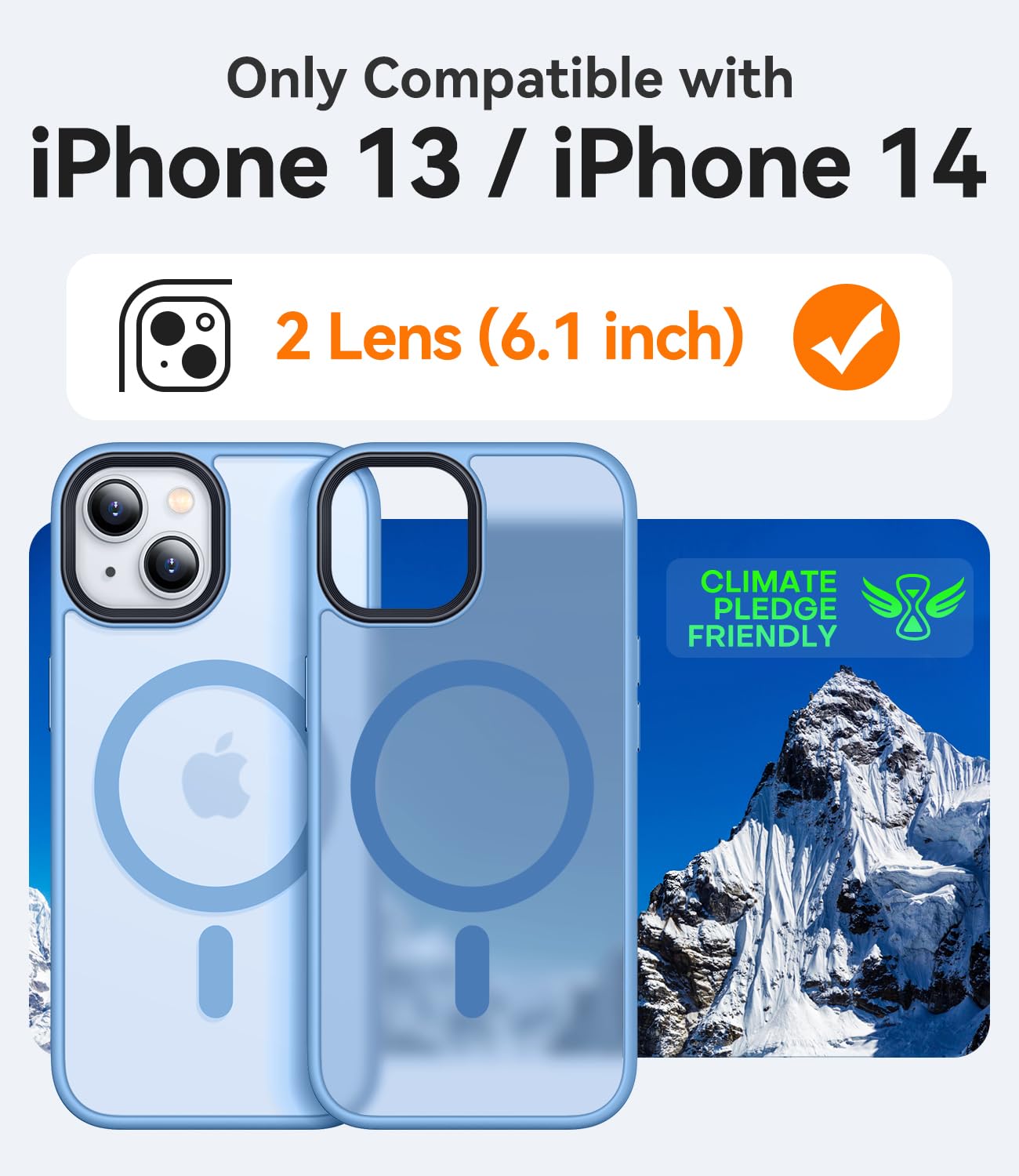 Canshn For Iphone 14 Case/Iphone 13 Case, Compatible With Magsafe, Translucent Matte Back Slim Shockproof Phone Cover, Light Blu