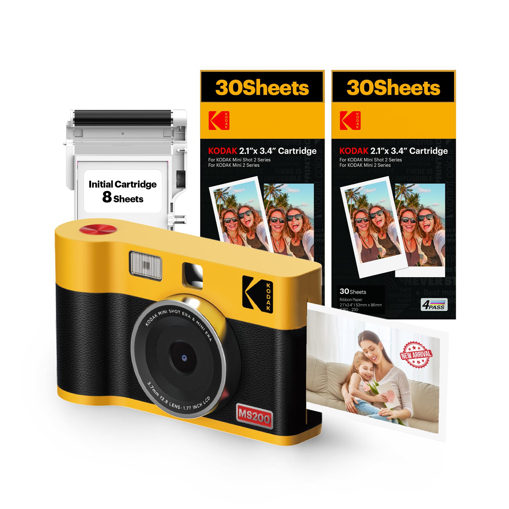 Kodak Mini Shot 2 Era 4Pass 2 In 1 Instant Camera And Photo Printer (Yellow, Camera + Initial 8 Sheets + 60 Sheets)