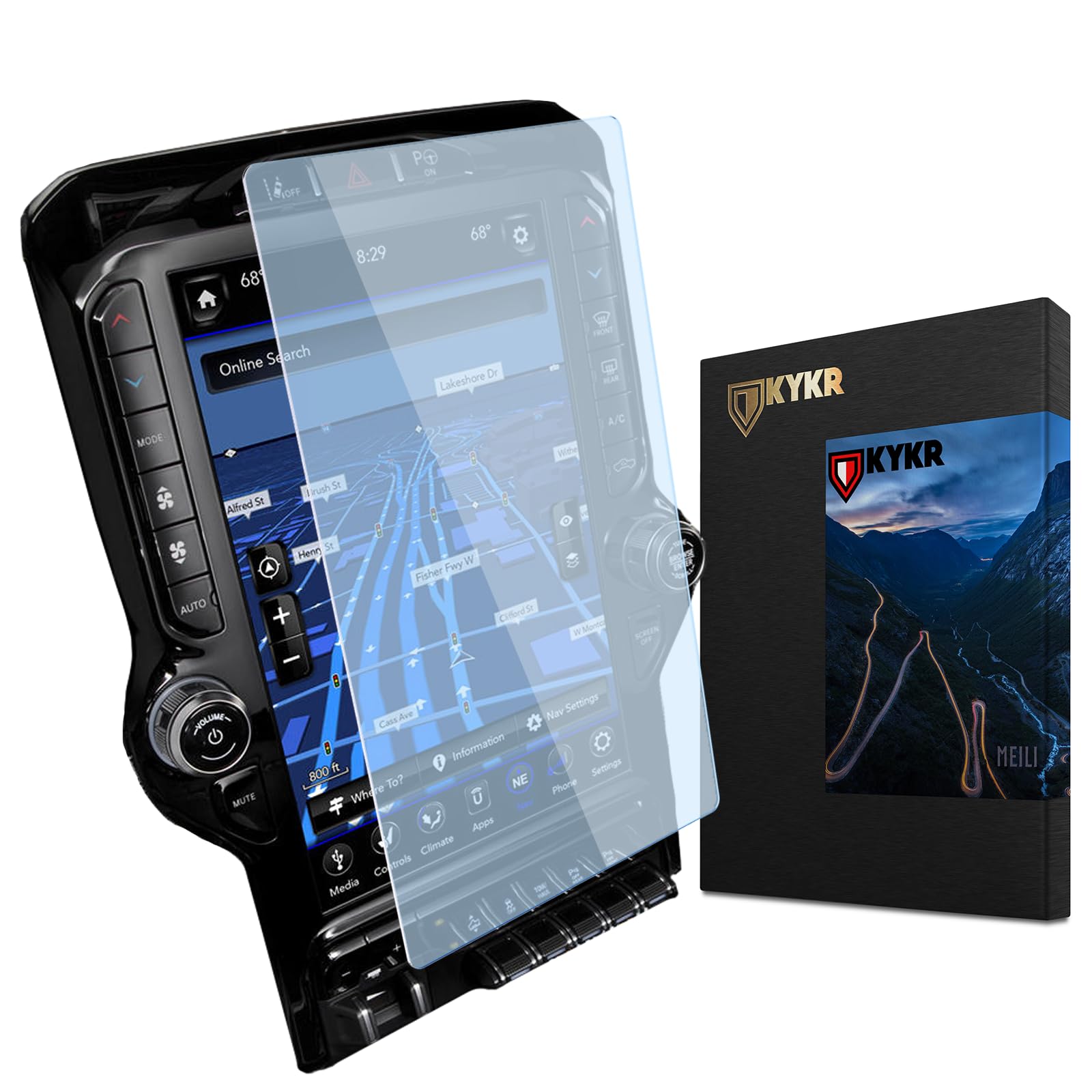 Kykr 12� Tempered Glass Screen Protector For 2019 2025 Dodge Ram 1500, 2500, 3500, 9H Hardened, Anti Glare, And Anti Scratch Glass, Easy To Apply, Water Resistant Car Accessories, Matte