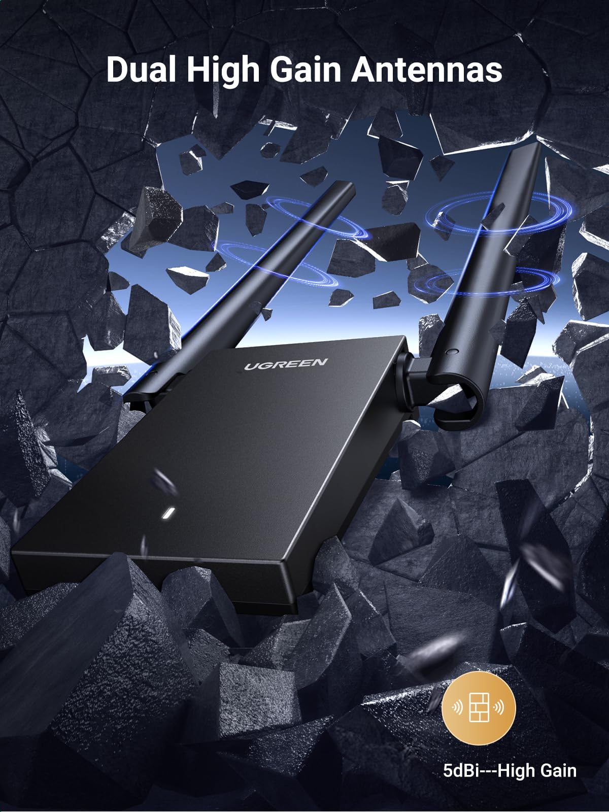 Ugreen Wifi Adapter For Desktop Pc, Ax1800 Usb Wifi 6 Adapter With Dual 5Dbi High Gain Antennas, 5G/2.4G Dual Band, Wap3 Sae, 3F