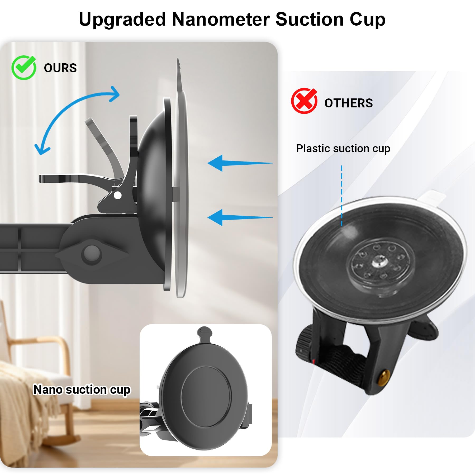 Suction Cup Mirror Phone Holder With Rechargeable Light, Versatile Wall Phone Mount For Content Creator, Mirror Tripod For Car B