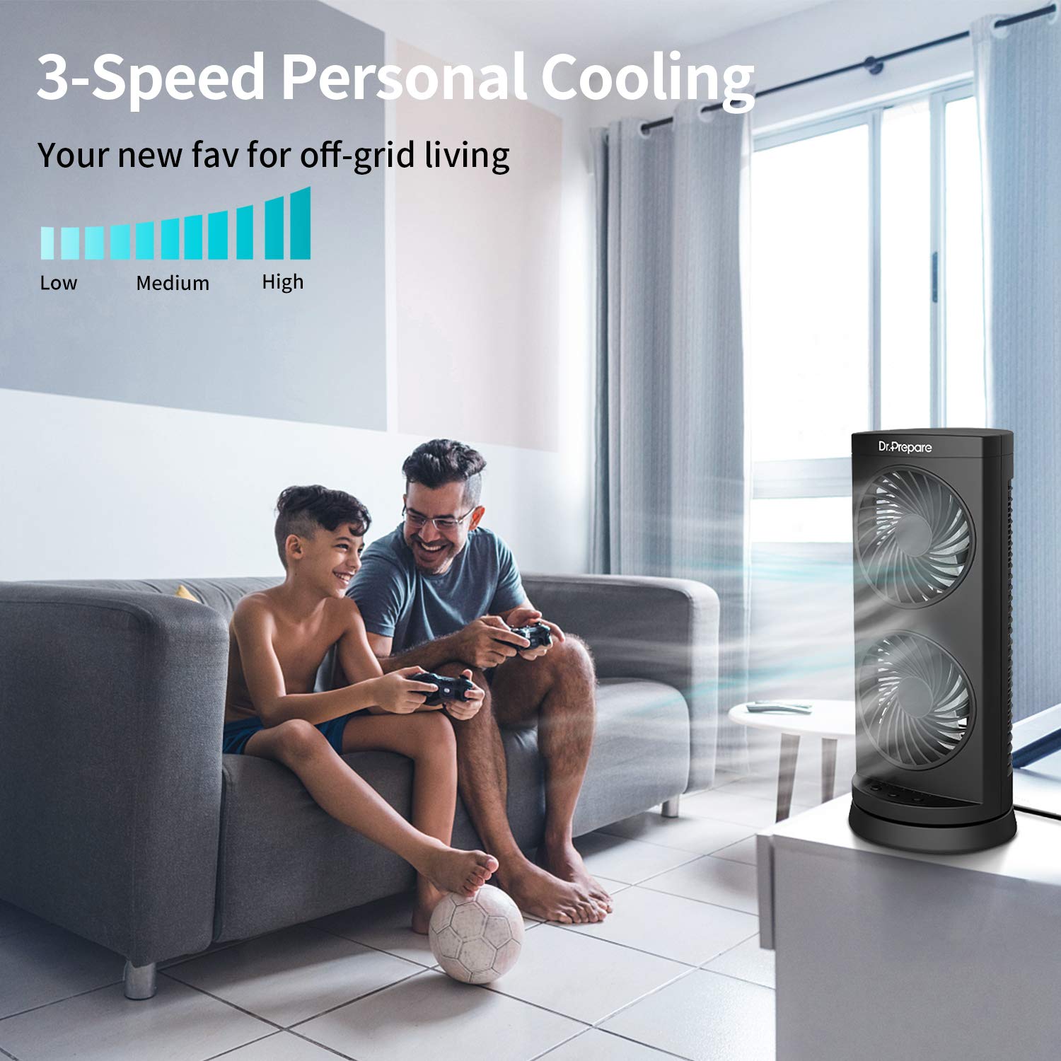 Dr. Prepare Tower Fan Oscillating Fan, Portable Desk Fan With 3 Speed Options, Dual Air Circulation, 110 Oscillation, 3 Timers,