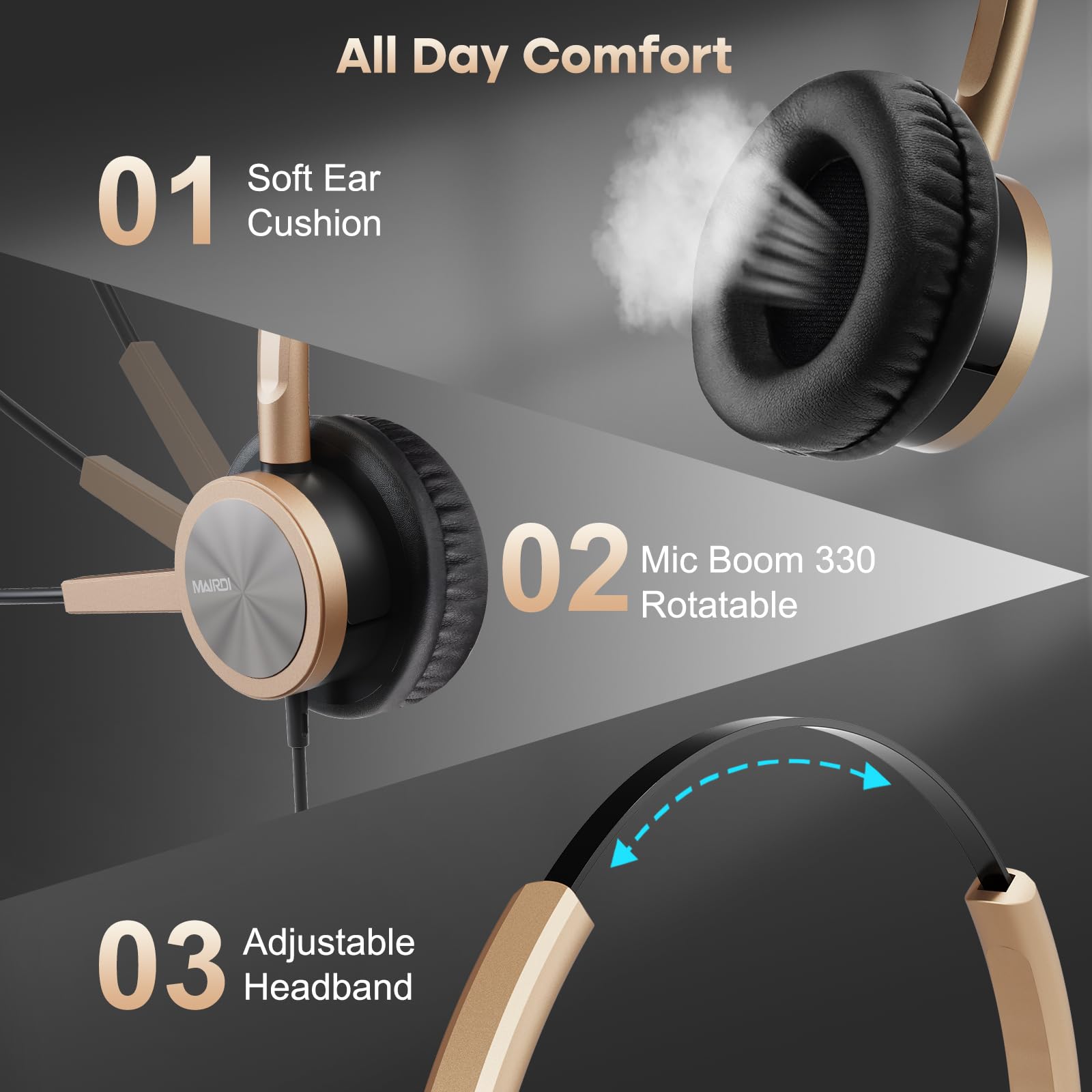 Mairdi Telephone Headset With Rj9 Jack For Cisco Phone, Including 3.5Mm Connector For Cell Phone Pc Laptop, Binaural Office Head