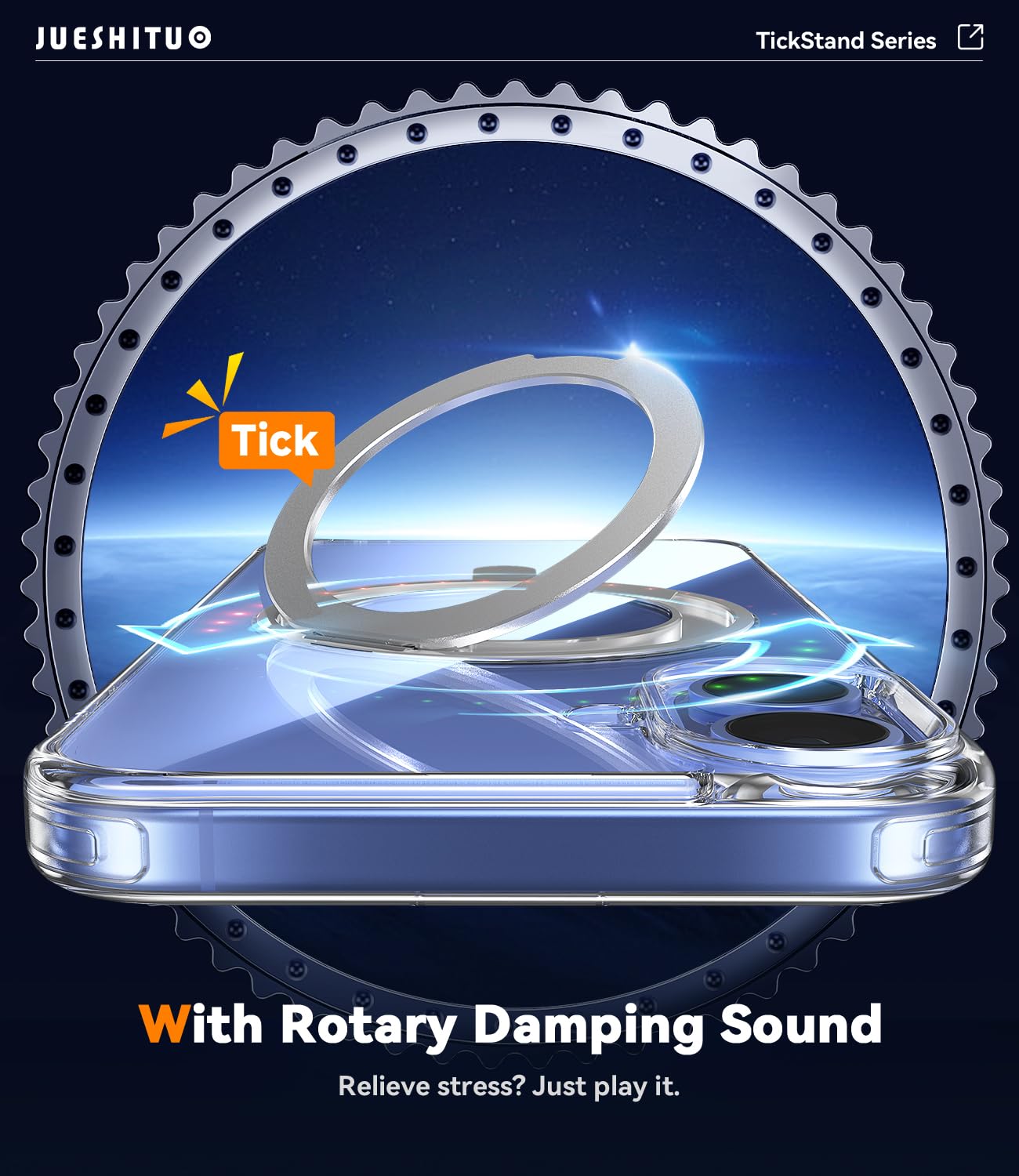 Jueshituo 3 In 1 For Iphone 16 Case, [Non Yellowing] 360 Rotatable Magnetic Ring Stand With [Rotary Damping Sound] [1X Screen Pr