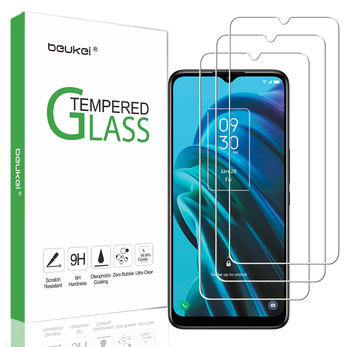 Beukei (3 Pack) Compatible For Tcl T767W / Tcl 30 Xe 5G Screen Protector Tempered Glass,Touch Sensitive,Case Friendly, 9H Hardne