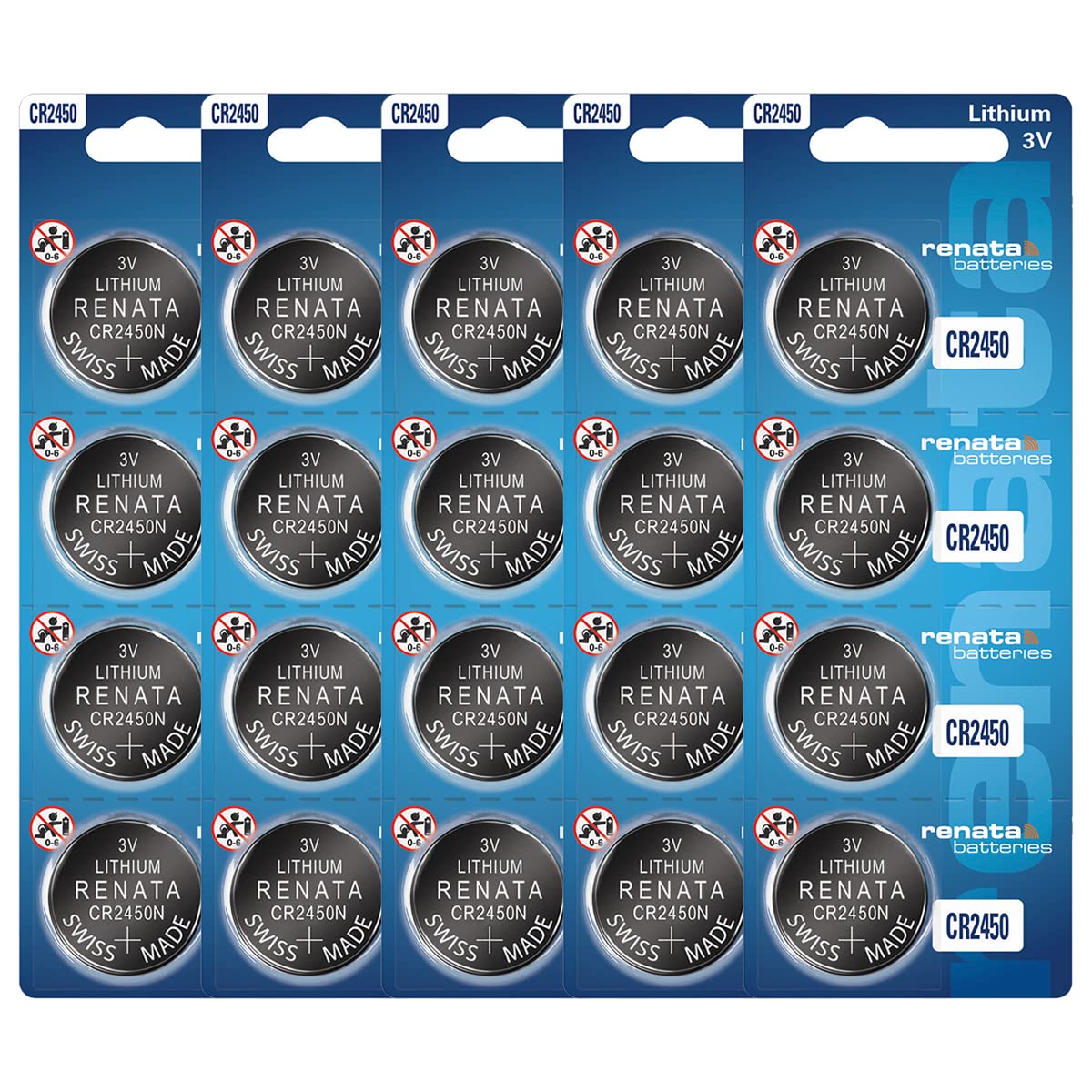 Renata CR2450N Batteries - 3V Lithium Coin Cell 2450 Battery (20 Count)