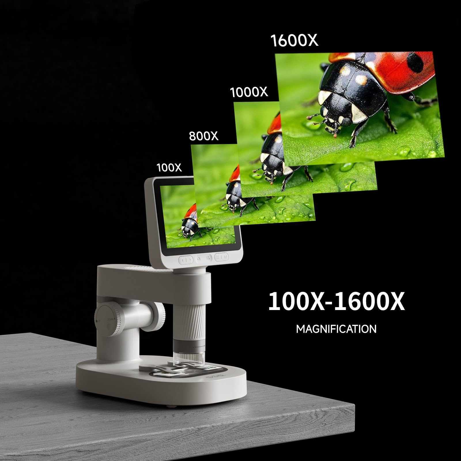 Microscope, 4'' Ips Kids Microscope, 100 1600X Screen Mini Microscope For Kids, Handheld Pocket Digital Microscope Science Kits