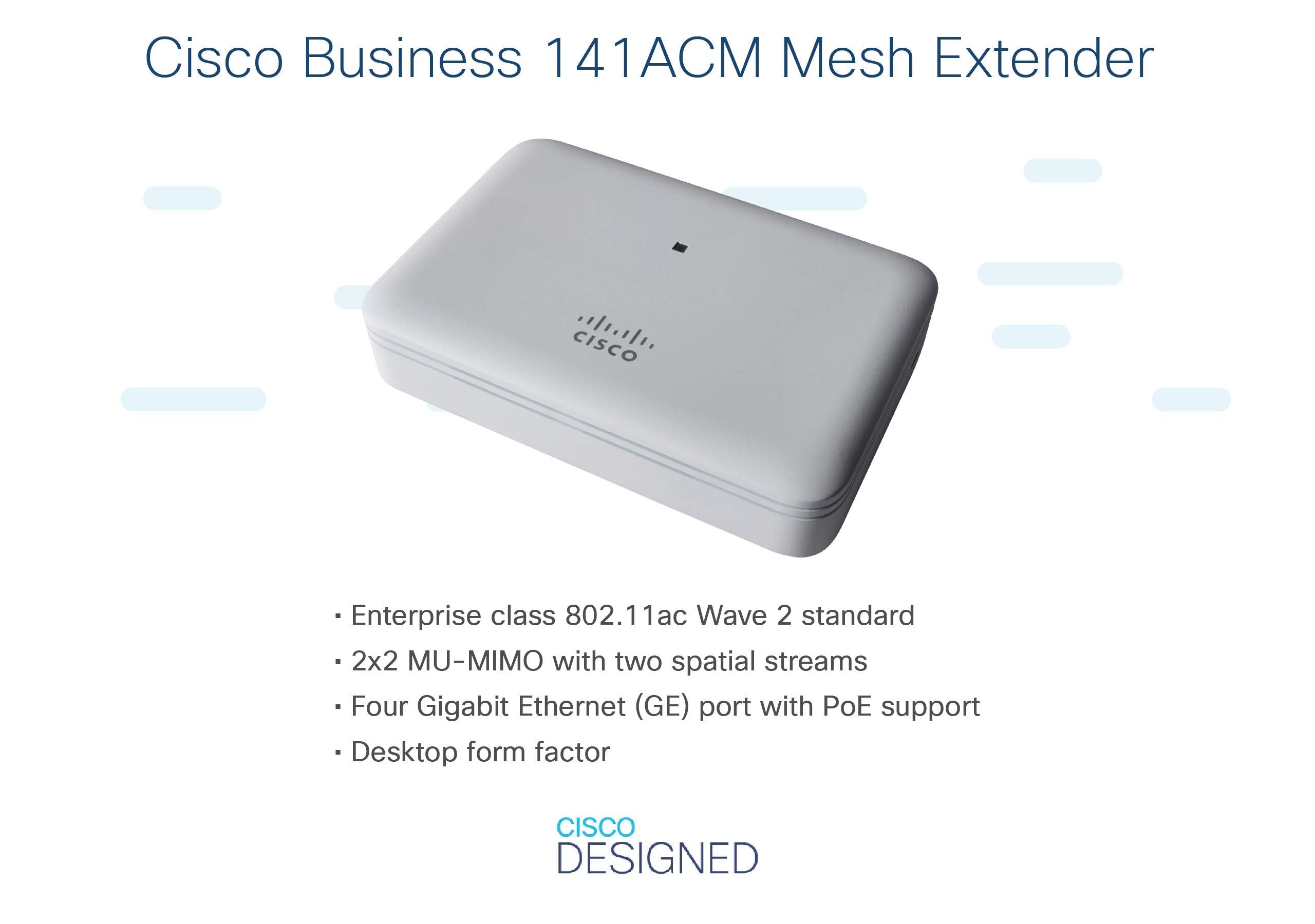 Cisco Business 141Acm Wi Fi Mesh Extender | 802.11Ac | 2X2 | 4 Gbe Ports | 1 Poe Port |Desktop | Limited Lifetime Protection (Cb