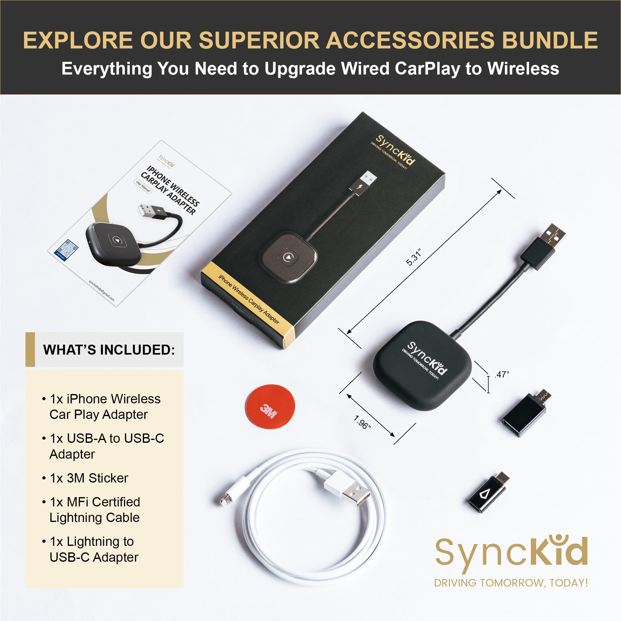 Synckid Upgraded Wireless Carplay Adapter Kit For Cars With Factory Wired Carplay   2024 Model W/Fastest Plug & Play, Auto Conne