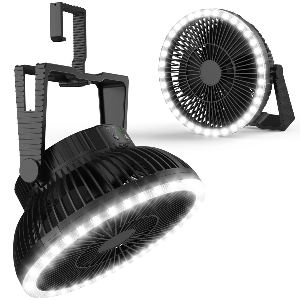 Camping Fan With Light, 10000Mah Rechargeable Battery Powered, Portable Fan For Tent Travel Outdoor Rv Hurricane Emergency