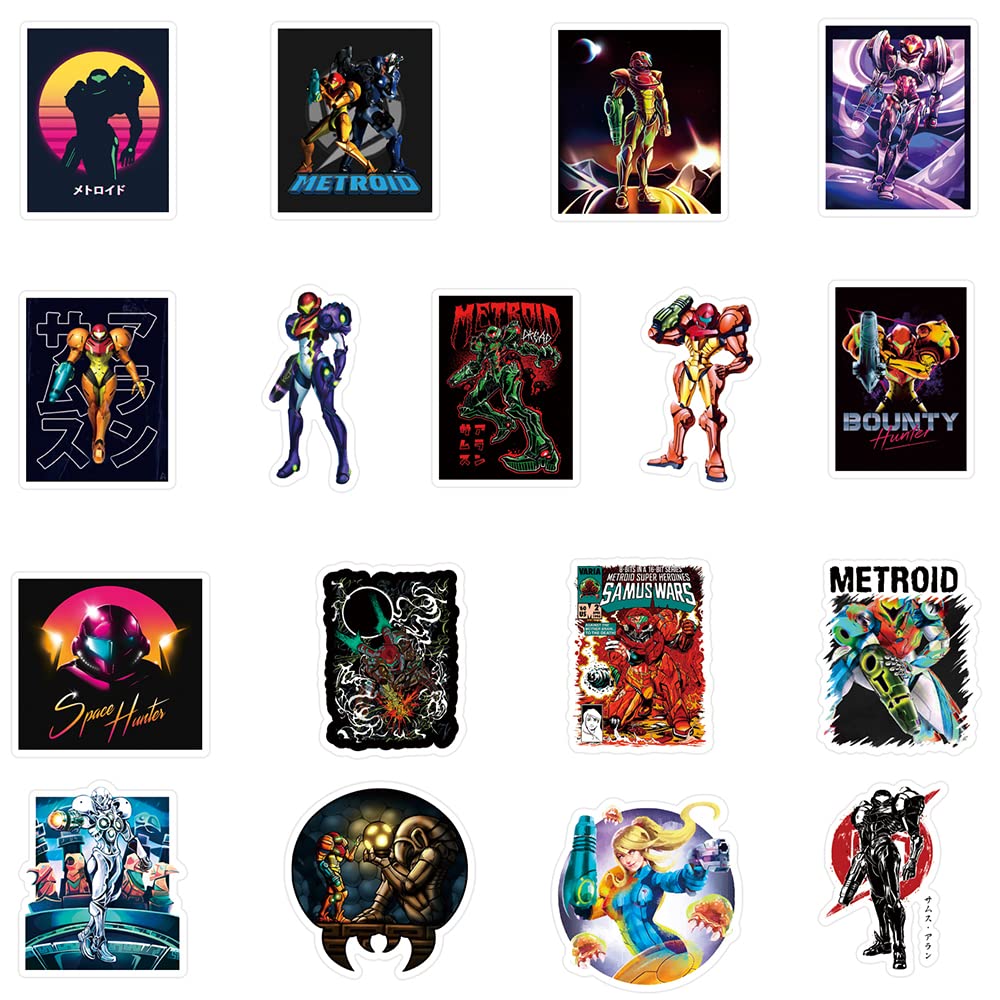 50Pcs Metroid Merchandise Stickers Pack, Cool Game Vinyl Waterproof Stickers For Water Bottles,Laptop,Skateboard,Phone,Computer,