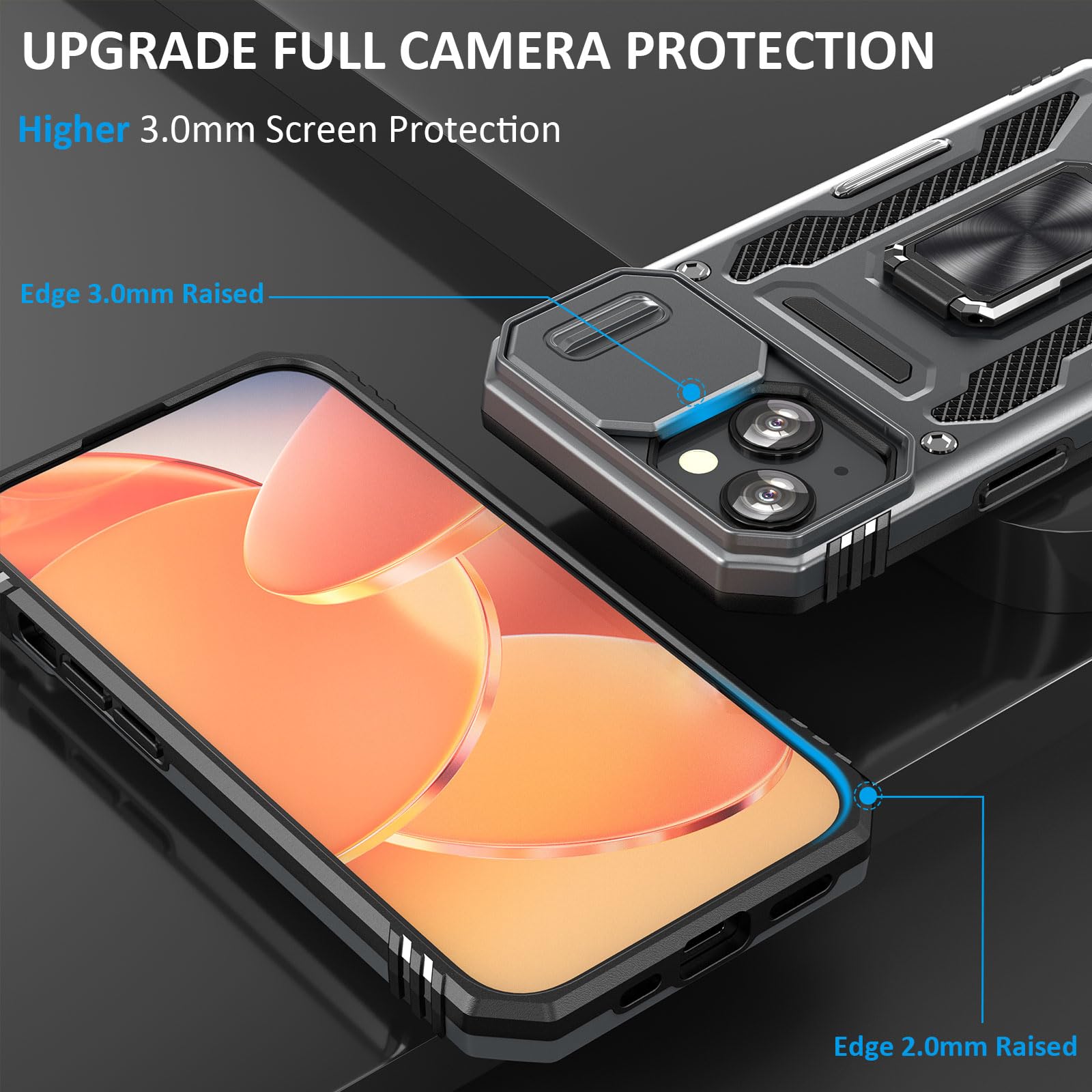 Sefing Phone Case For 15 Iphone Case Iphone 15 Phone Case With Kickstand Ring Holder, With Camera Cover, With Magnet Car Mount F