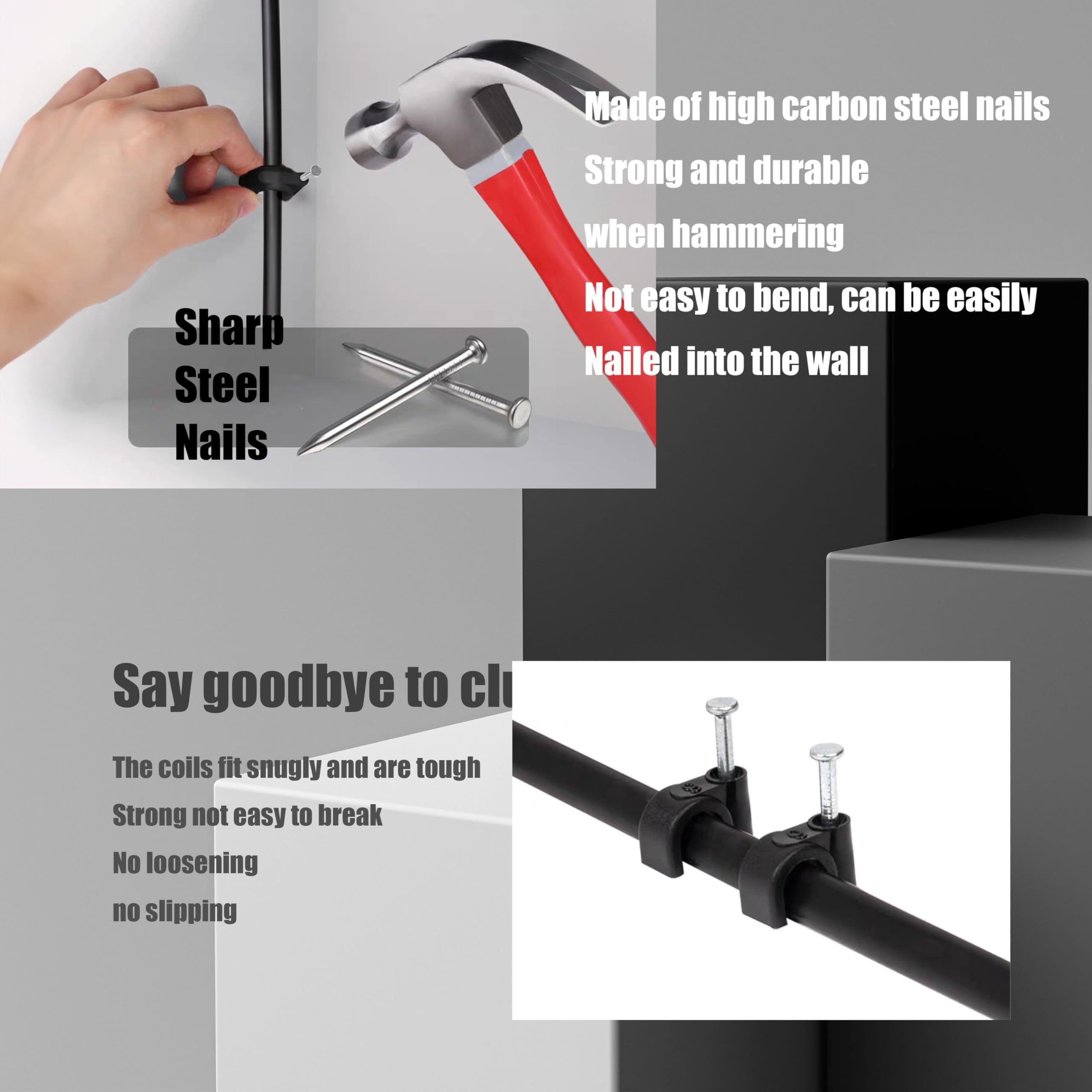 Koxxiamoq 700 Pcs Cable Clips With Steel Nails, Nail In Cable Clips, Black 4/5/6/8/10Mm Cable Wire Clips, Cable Wall Clips, Wire