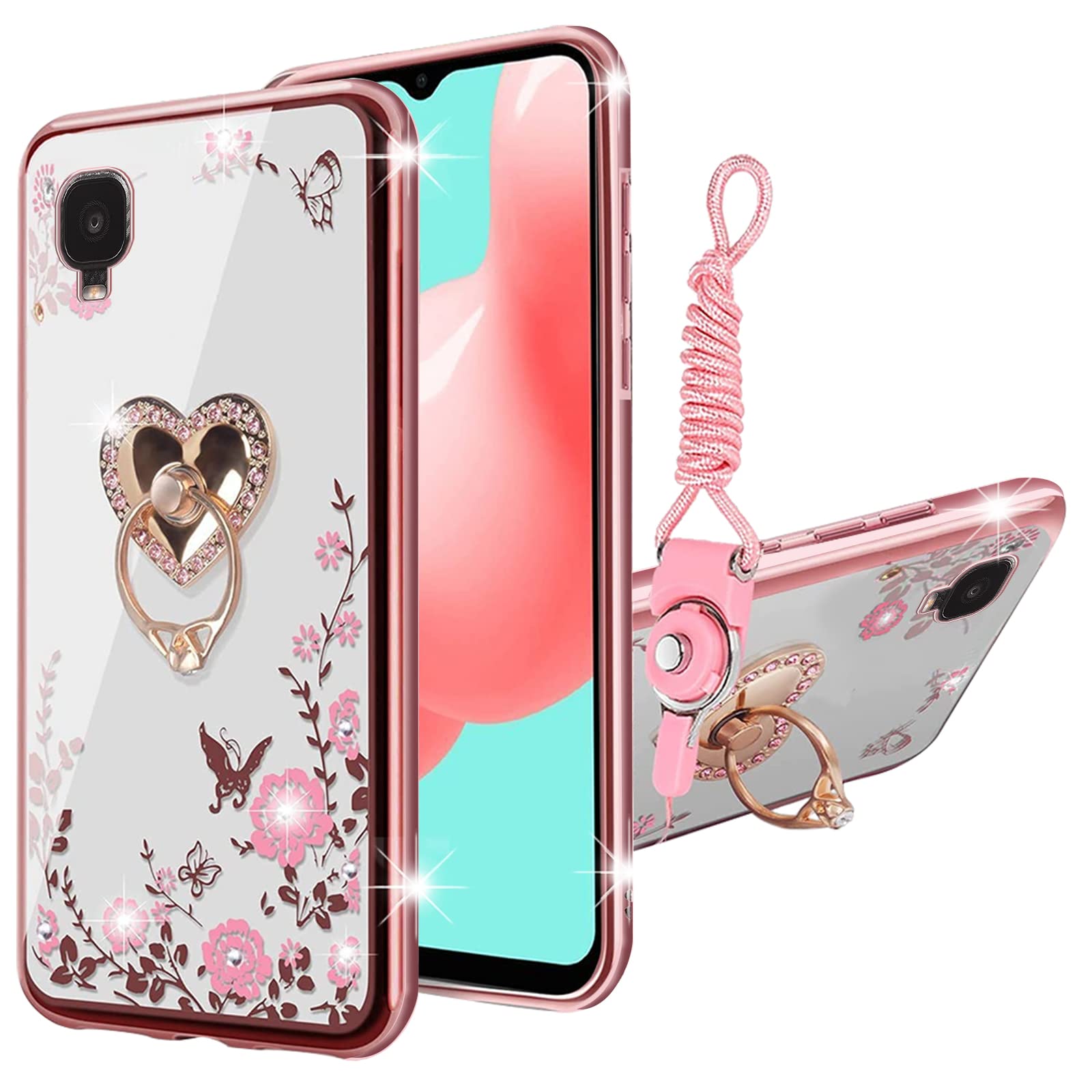 Kudini For Tcl A3 Phone Case, Tcl A509Dl Phone Case For Women Girl Glitter Crystal Butterfly Heart Floral Tpu Bling Cute Protect