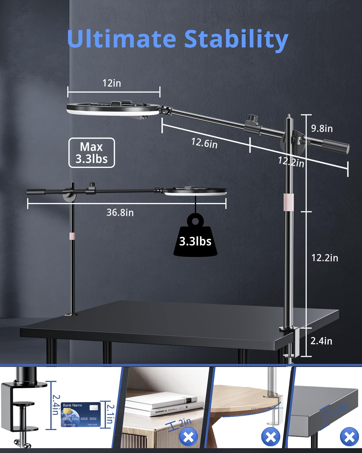 Ubeesize 12'' Ring Light With Overhead Phone Mount, Led Ring Light With Phone Holder And Stand, Desk Light Ring For Iphone,Camer