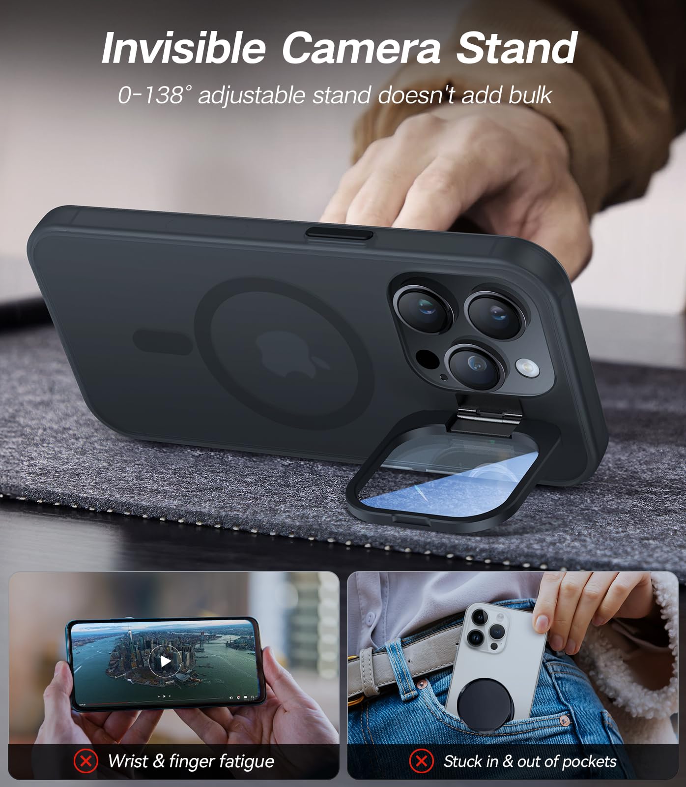 Vofata For Iphone 15 Pro Max Case With Metal Camera Stand [Built In 9H Camera Lens Protector][Compatible With Magsafe] Military