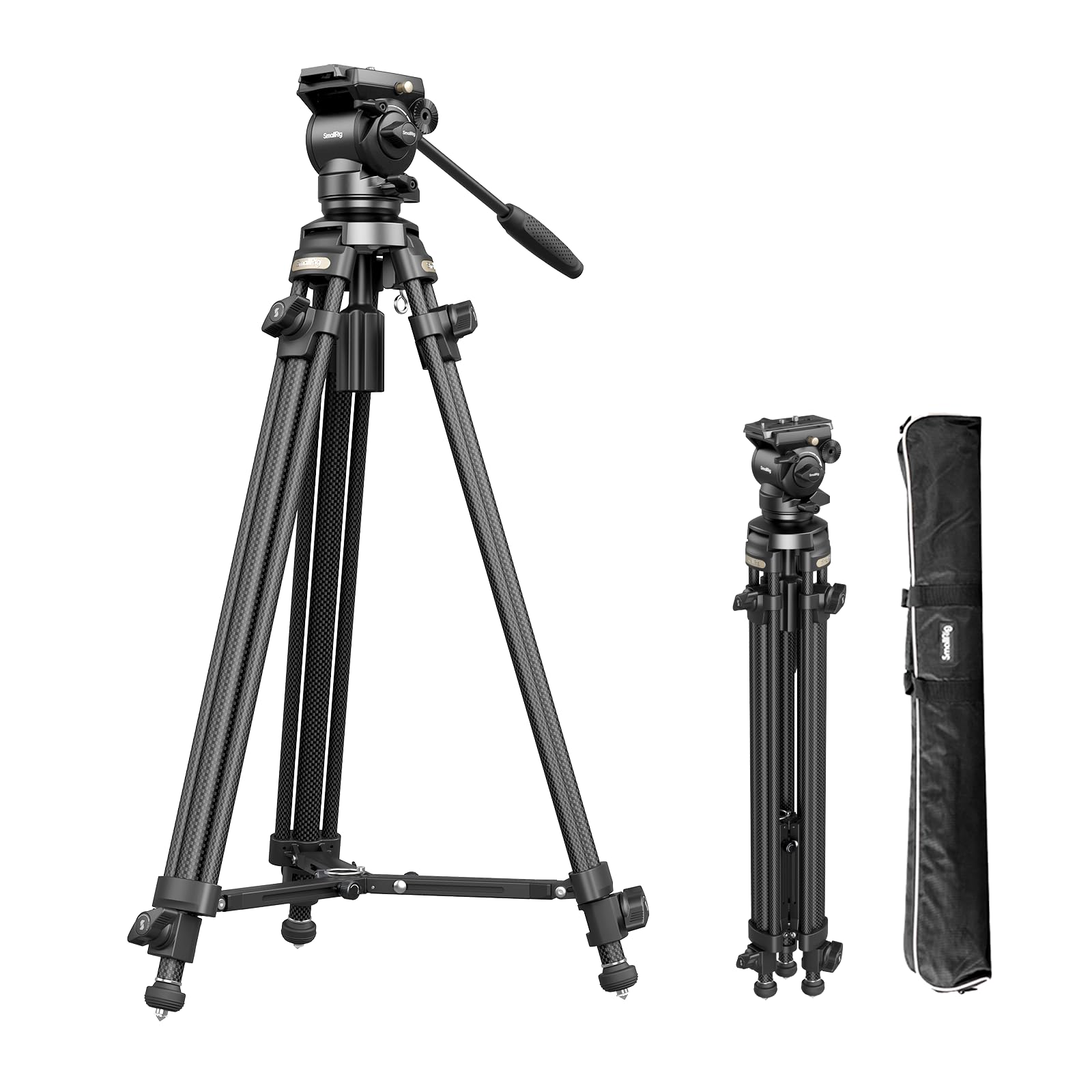 SmallRig AD-50 Heavy Duty Tripod, Carbon Fiber Video Tripod, 64Lightweight Travel Tripod with Step-Less Damping Fluid Head, Deta