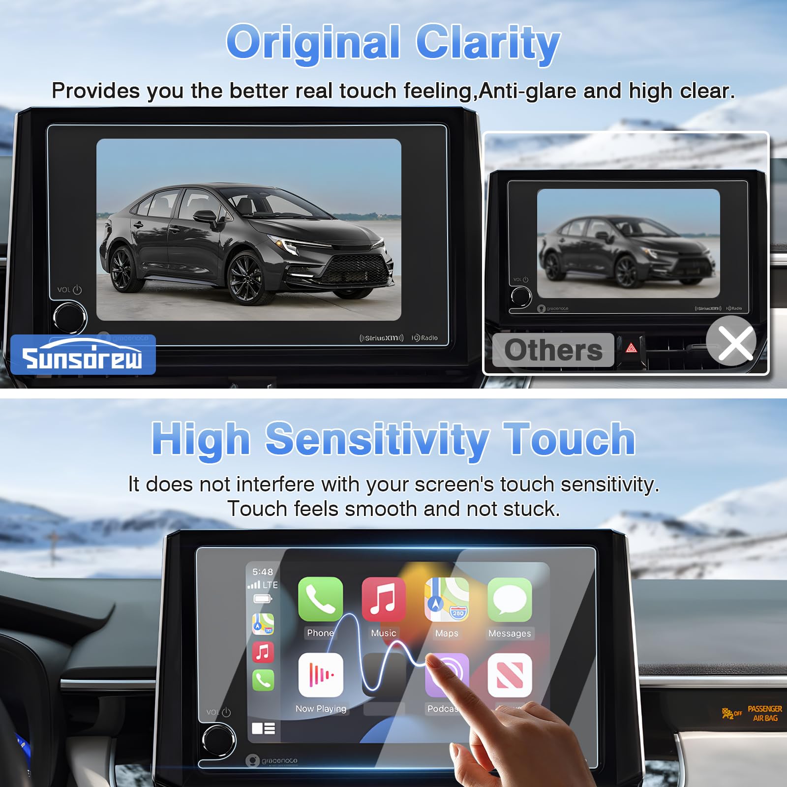 Sunsdrew 2Pcs Screen Protector For 2023 2024 2025 Toyota Corolla/Corolla Cross/Rav4/Highlander/Prius Accessories 8 Inch Touch Screen Radio Display Protector 9H Tempered Glass Protective Film Anti Glare