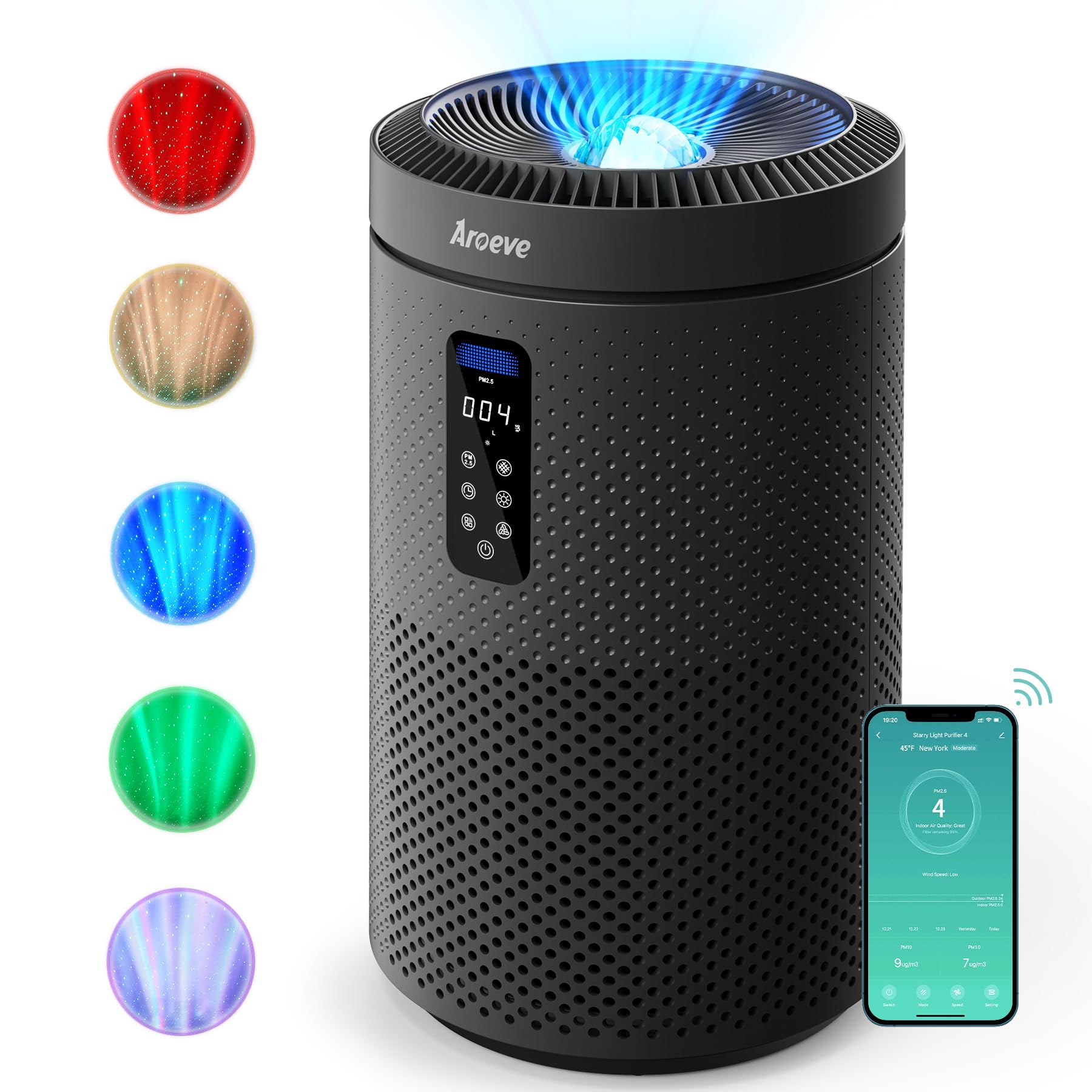 Aroeve Air Purifiers For Home Large Room Up To 1782Ft With Star Projector, Smart Wifi, Air Quality Sensor, Uv, Washable Filter F