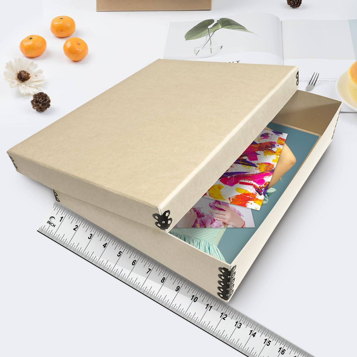 Lineco, 11X14 Tan Museum Archival Storage Box, Acid Free With Metal Edge. Preserves Picture Longevity, Organize Photos Or Docume