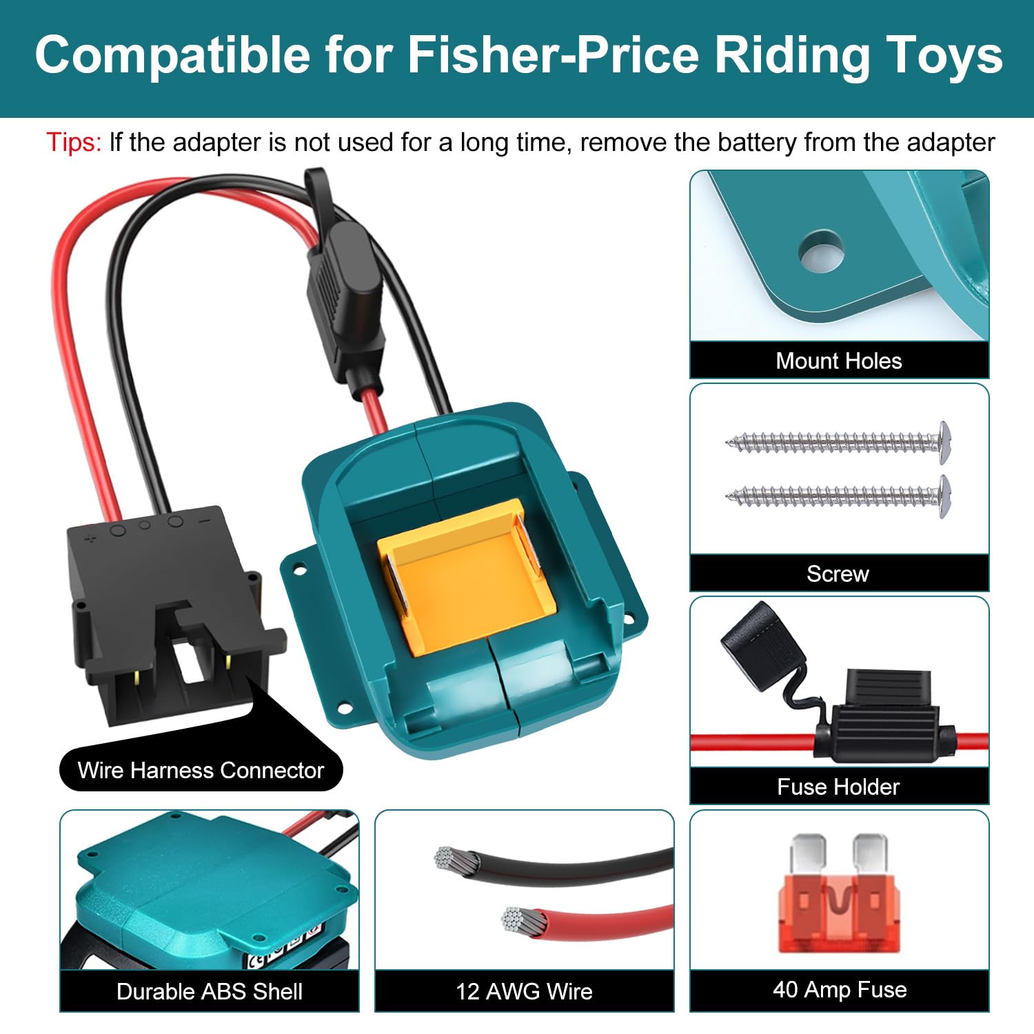 Power Wheels Adapter For Makita 18V Lxt Battery With Wire Harness Connector And Fuse Holder Compatible For Fisher Price 12 Volt