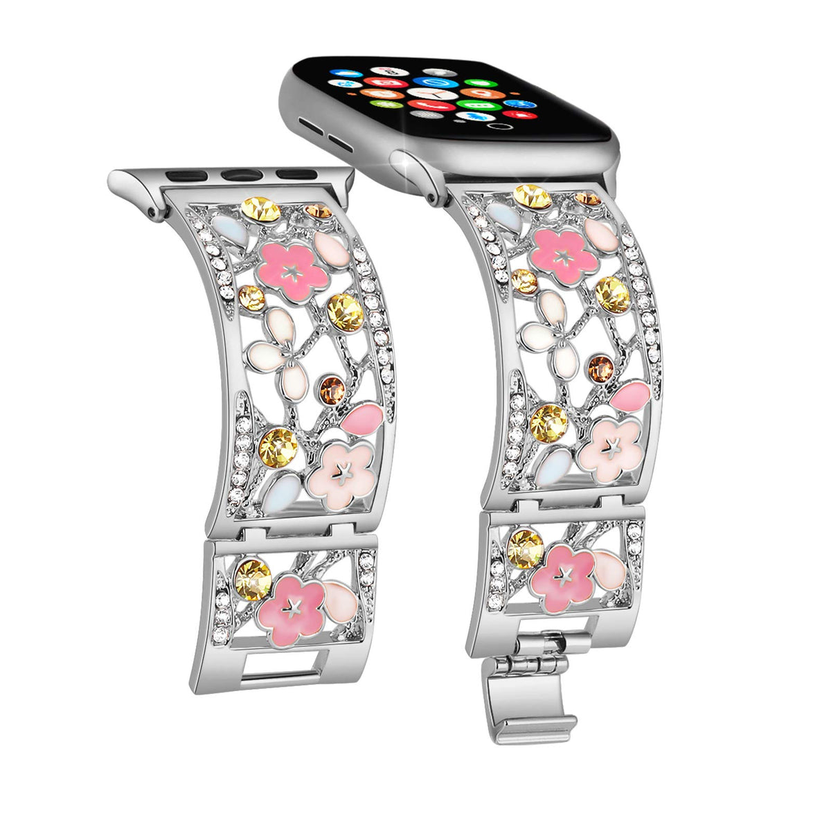 Duoan Floral Bracelet Compatible With Apple Watch Band 42Mm 44Mm 45Mm Iwatch Bands Series 9 8 7 Ultra Se,Bling Crystal Hollow Me