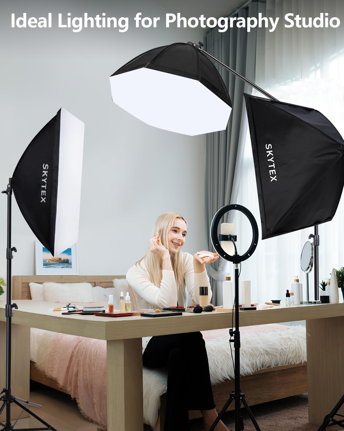 Skytex Softbox Lighting Kit(3Pack), 20X28In Soft Box|28In Octa Softbox|135W 5500K E27 Bulb Continuous Photography Lighting For P