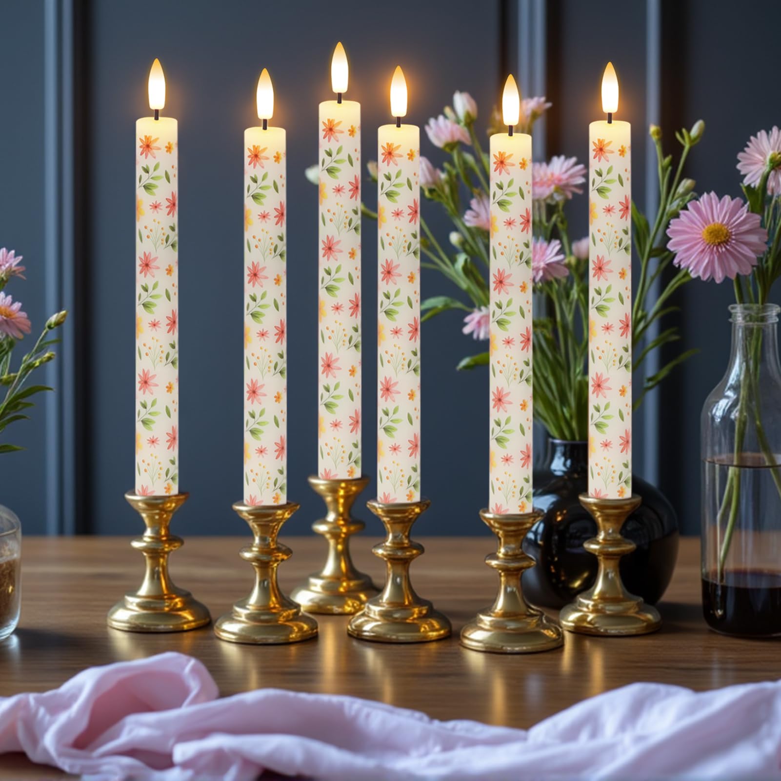 Dromance Flickering Flameless Taper Candles With Remote And Timer, 4 Pack Real Wax Battery Operated Led Taper Candles 3D Wick Ye