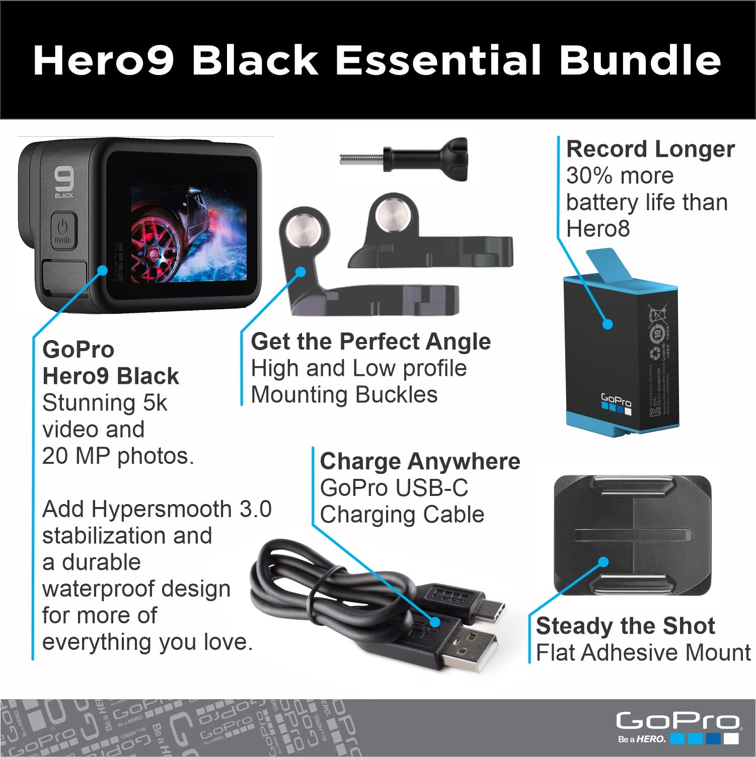 Gopro Hero9 Black - E-Commerce Packaging - Waterproof Action Camera With Front Lcd And Touch Rear Screens, 5K Ultra Hd Video, 20
