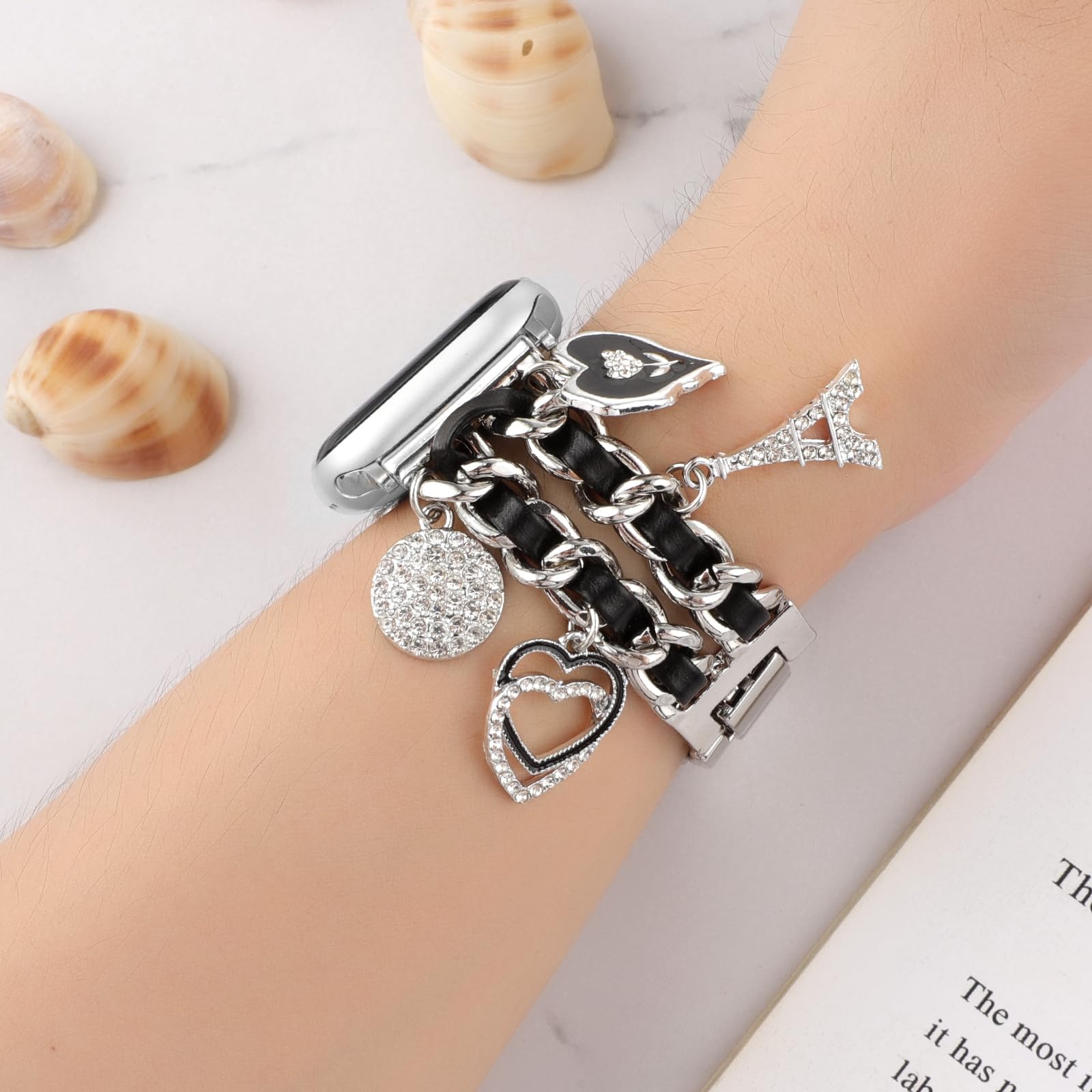 Realsign Stylish Metal Wristband Compatible With Apple Watch Band 38Mm 40Mm 41Mm,Cuban Chain Bracelet With Cute Sparkly Diamond