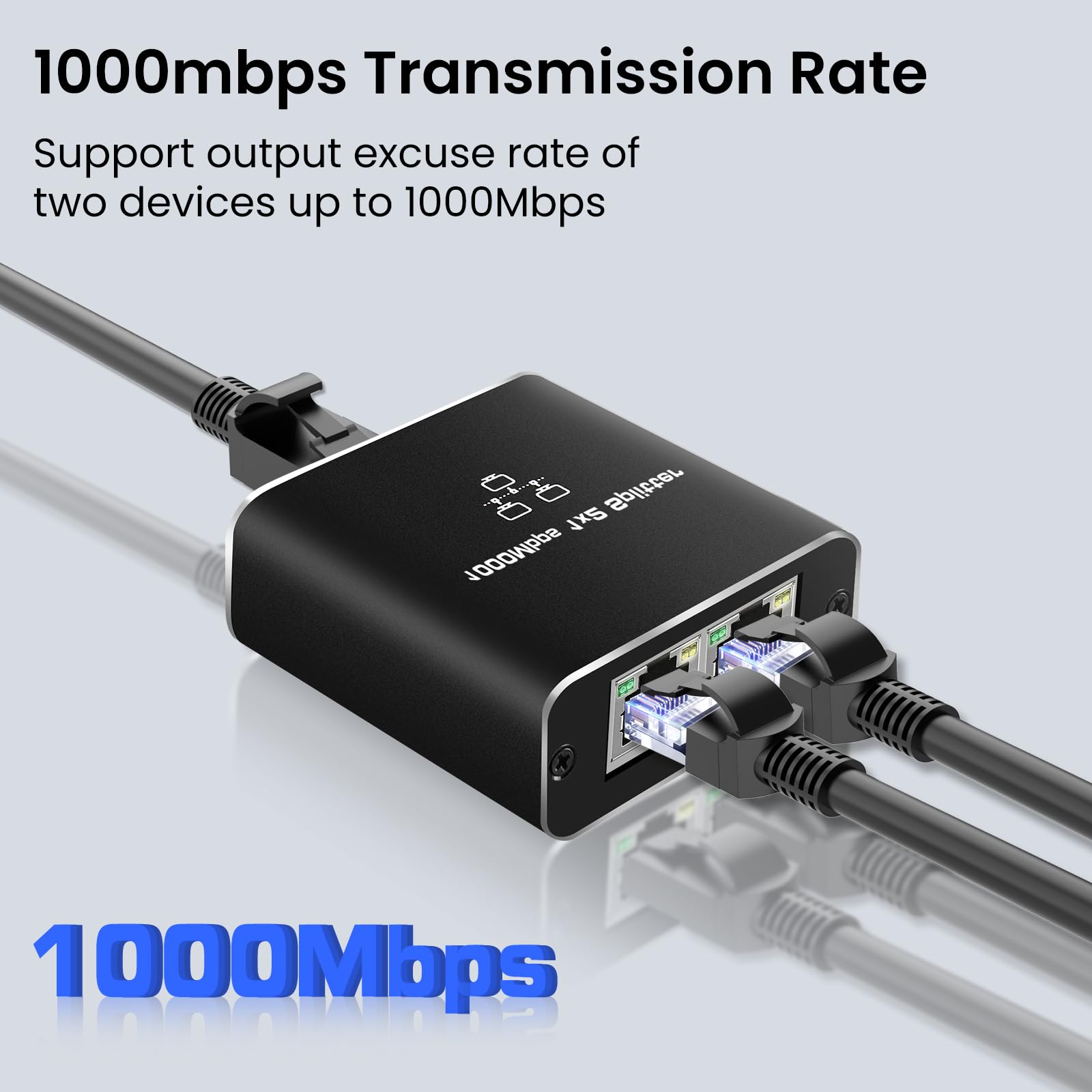 Newcare Rj45 Ethernet Splitter 1 To 2 Out, 1000Mbps Network Splitter With Usb Power Cable, Gigabit Lan Internet Splitter Connect