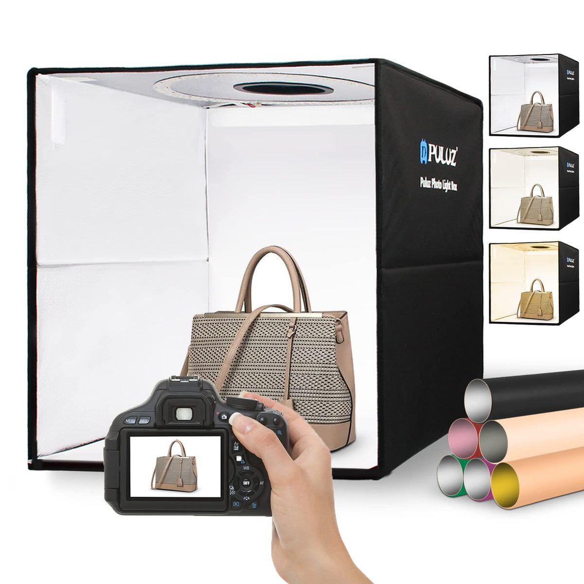 Portable Photo Studio Light Box, Puluz 16''X16'' Professional Dimmable Shooting Tent Kit With 160 Leds Lights & 6 Kinds Double S