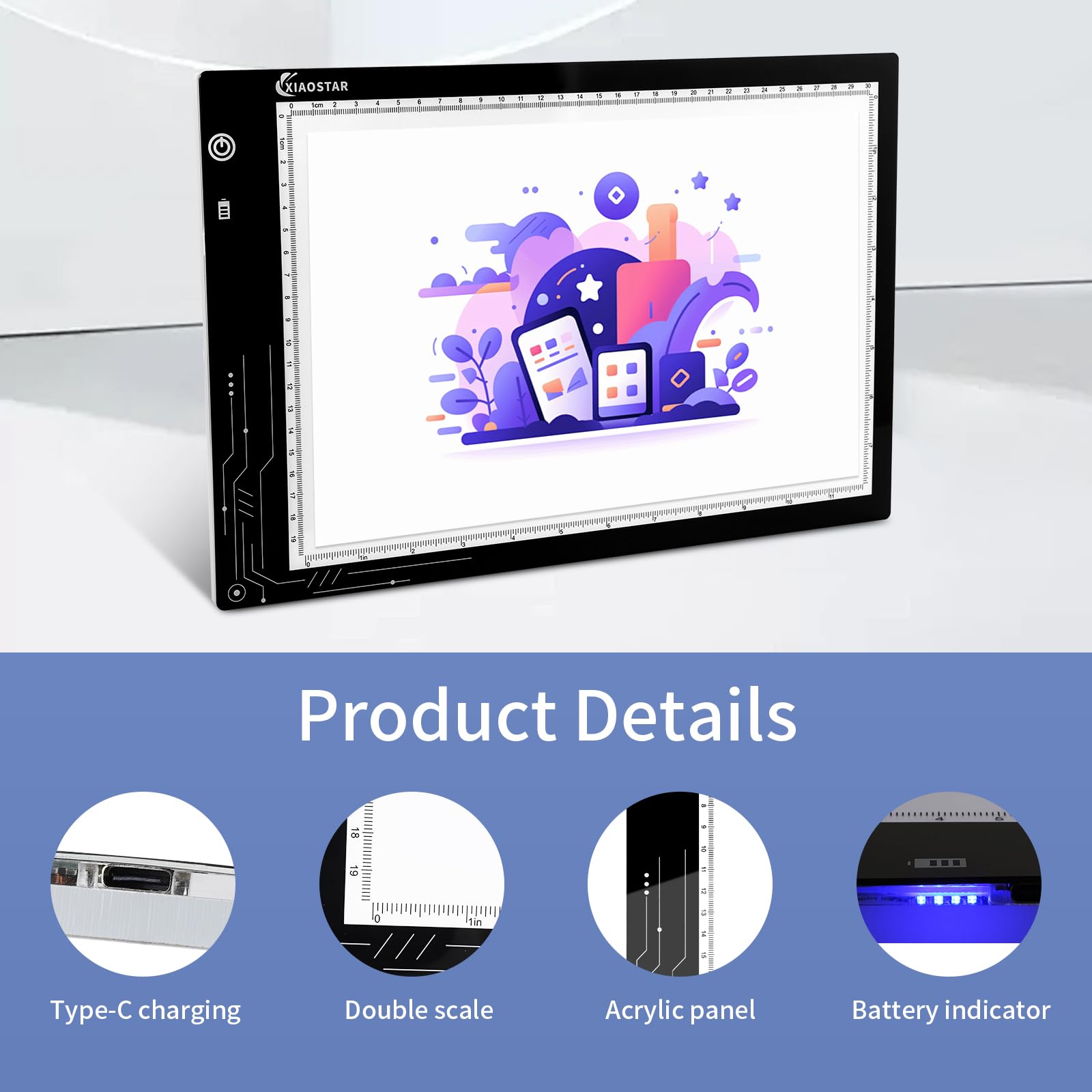 Rechargeable Light Box Drawing A4,Tracing Board With Brightness Adjustable For Artists, Animation Drawing, Sketching, Animation,