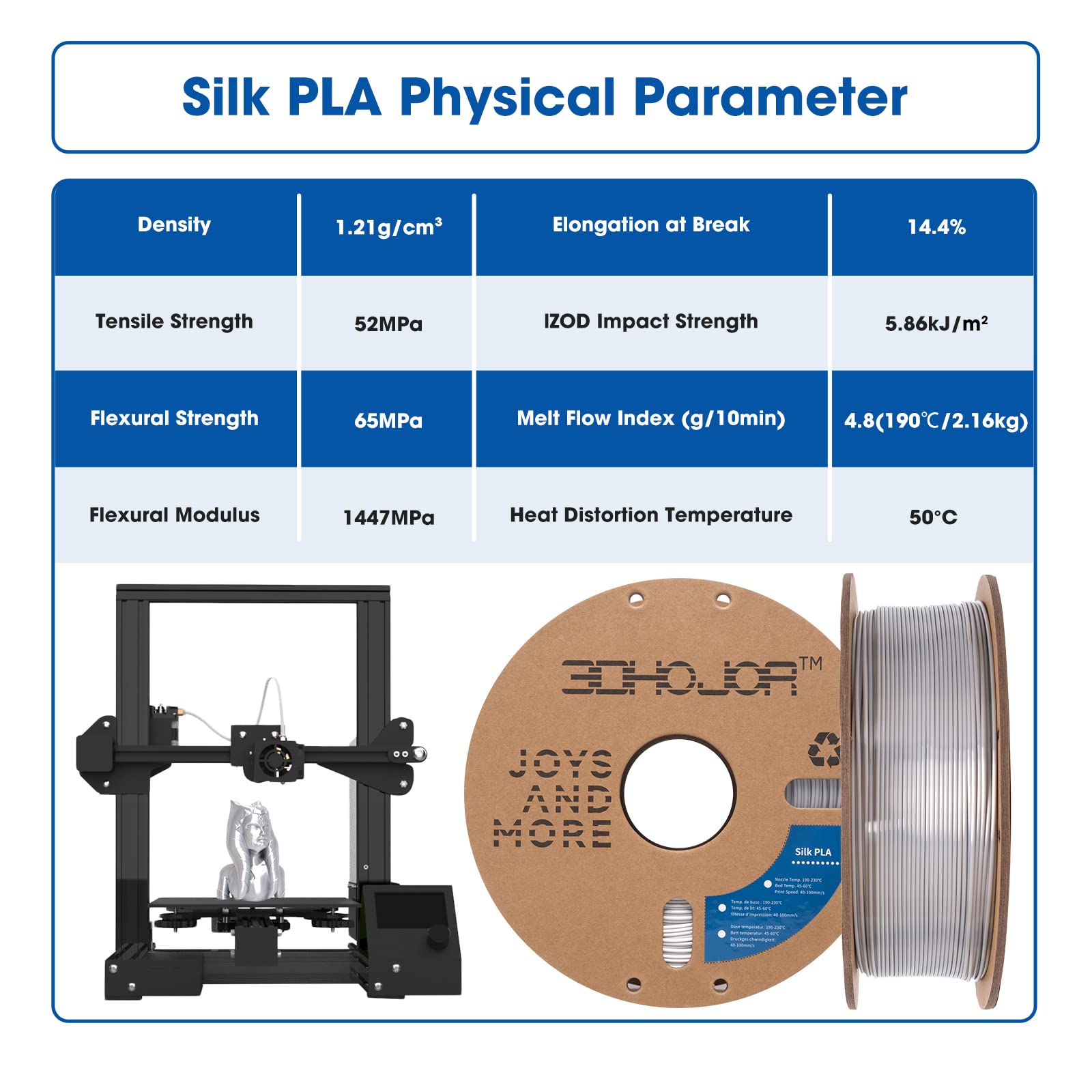3Dhojor Silk Pla Filament 1.75Mm, Pla Filament 1.75Mm Silk Shiny 3D Printer Filament, 1Kg*2 Cardboard Spool, Dimensional Accurac