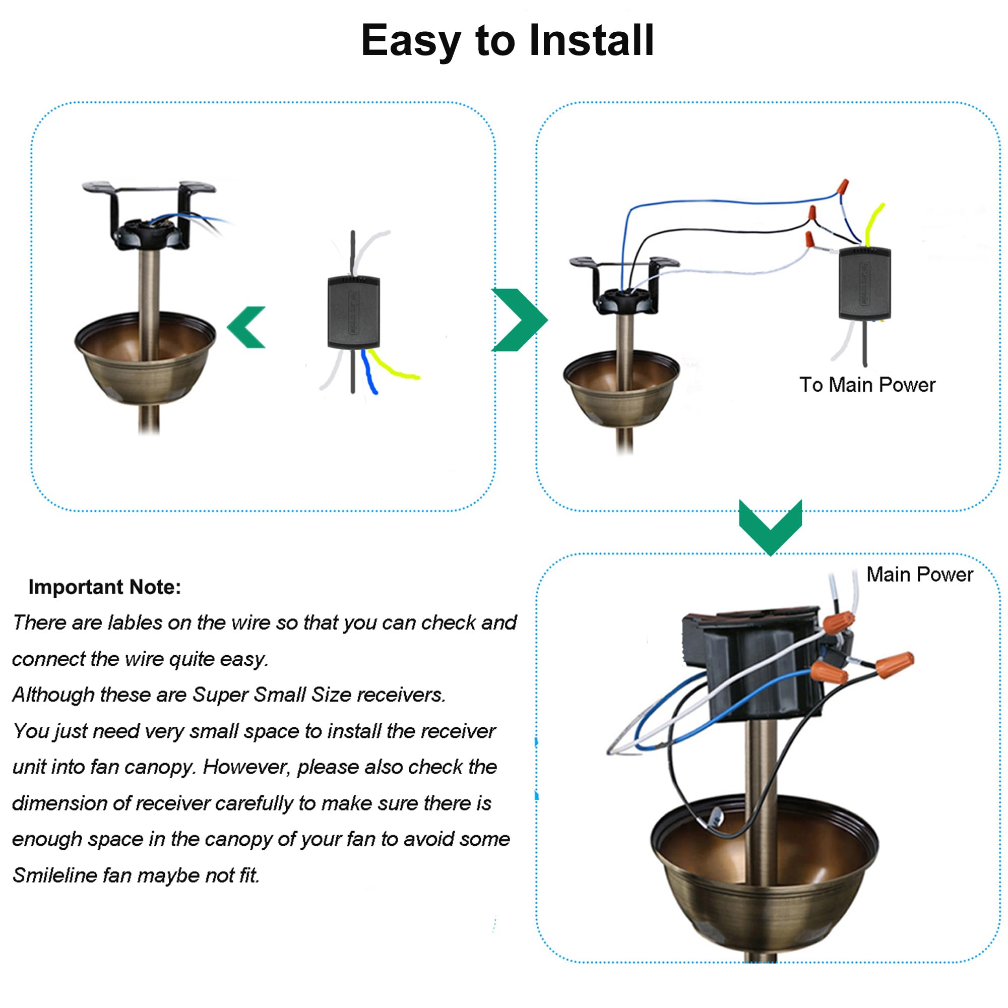 Lphumex 3 Pcs Universal Ceiling Fan Remote Control Kits, Small Size Receiver Light Timing & Speed Remote Ceiling Fan Controller