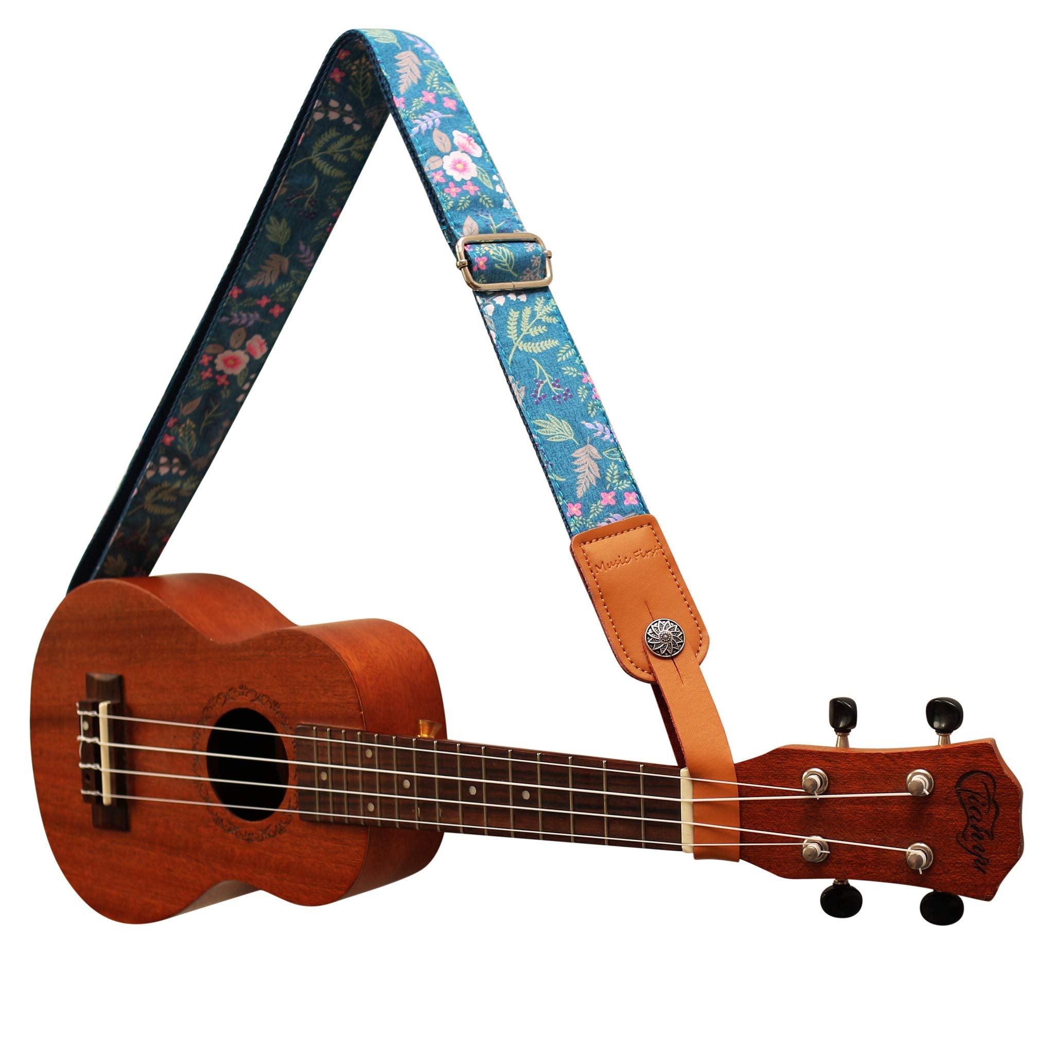 Music First Original Design Vintage Dawn Fog Garden    Soft Muslin & Genuine Leather Ukulele Strap Ukulele Shoulder Strap With A