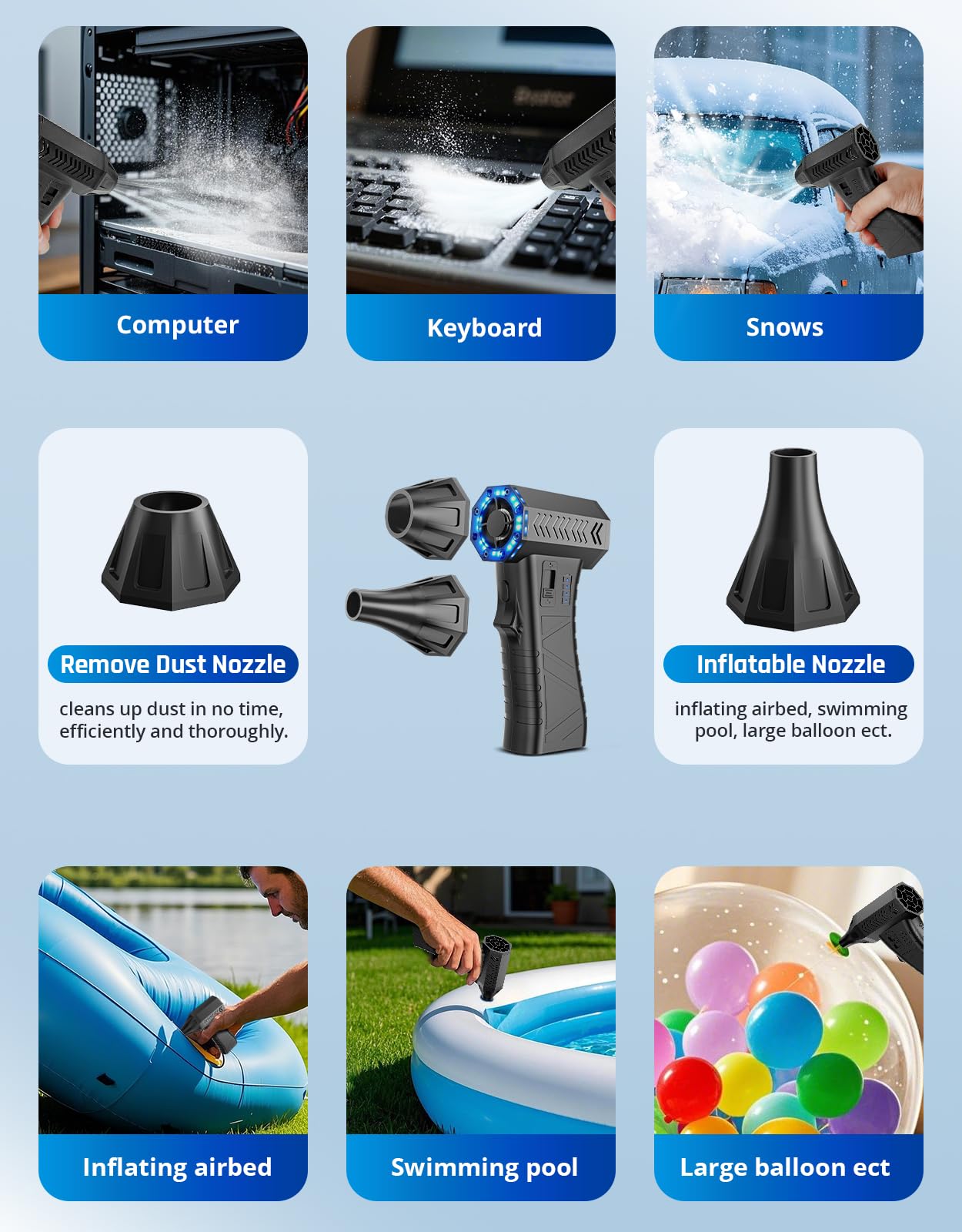 Compressed Air Duster- 300000Rpm Super Power Electric Air Duster, Variable Wind Speed Max 200G Mini Dust Blower For Computer, Ke