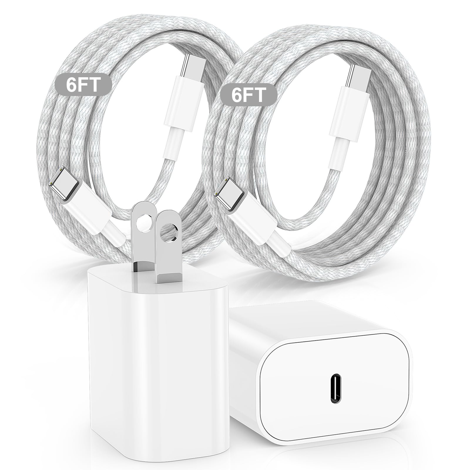 Fast Charging For I Phone 15 Pro Max Charger 2Pack, 20W Type C Fast Charger Block With 6Ft Long Usb C To Usb C Cable Compatible