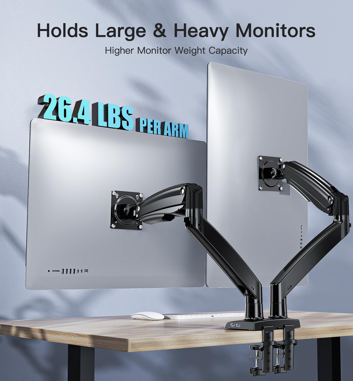 Huanuo 13 35 Inch Dual Monitor Arm For 2 Ultrawide Screens, Height Adjustable Full Motion Dual Monitor Stand With 2 Usb Port, Du