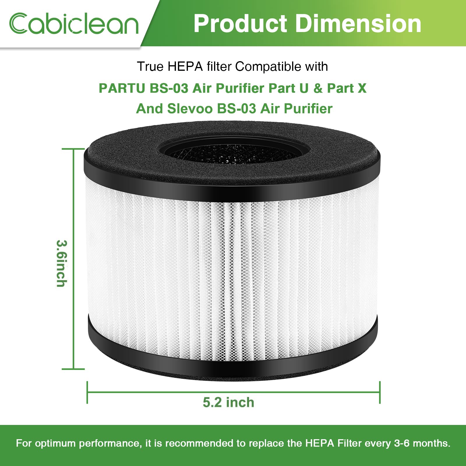 Bs 03 True Hepa Replacement Fil Ter Compatible With Partu Bs 03 Air Puri Fier Part U & Part X And Slevoo Bs 03 Hepa Air Puri Fie