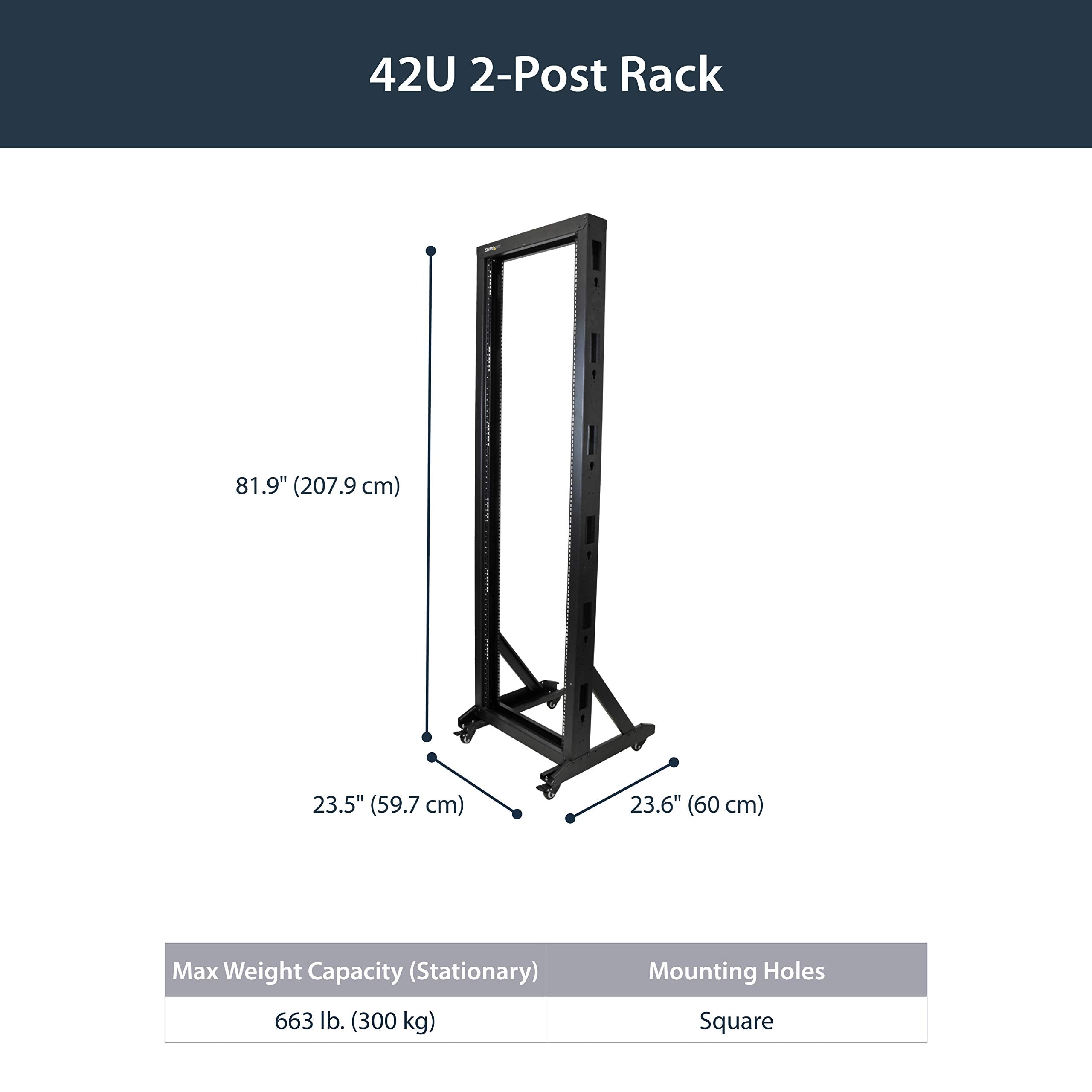 Startech.Com 2 Post 42U Mobile Open Frame Server Rack, Two Post 19In Network Rack With Casters, Rolling Open Rack For Av/Data/It