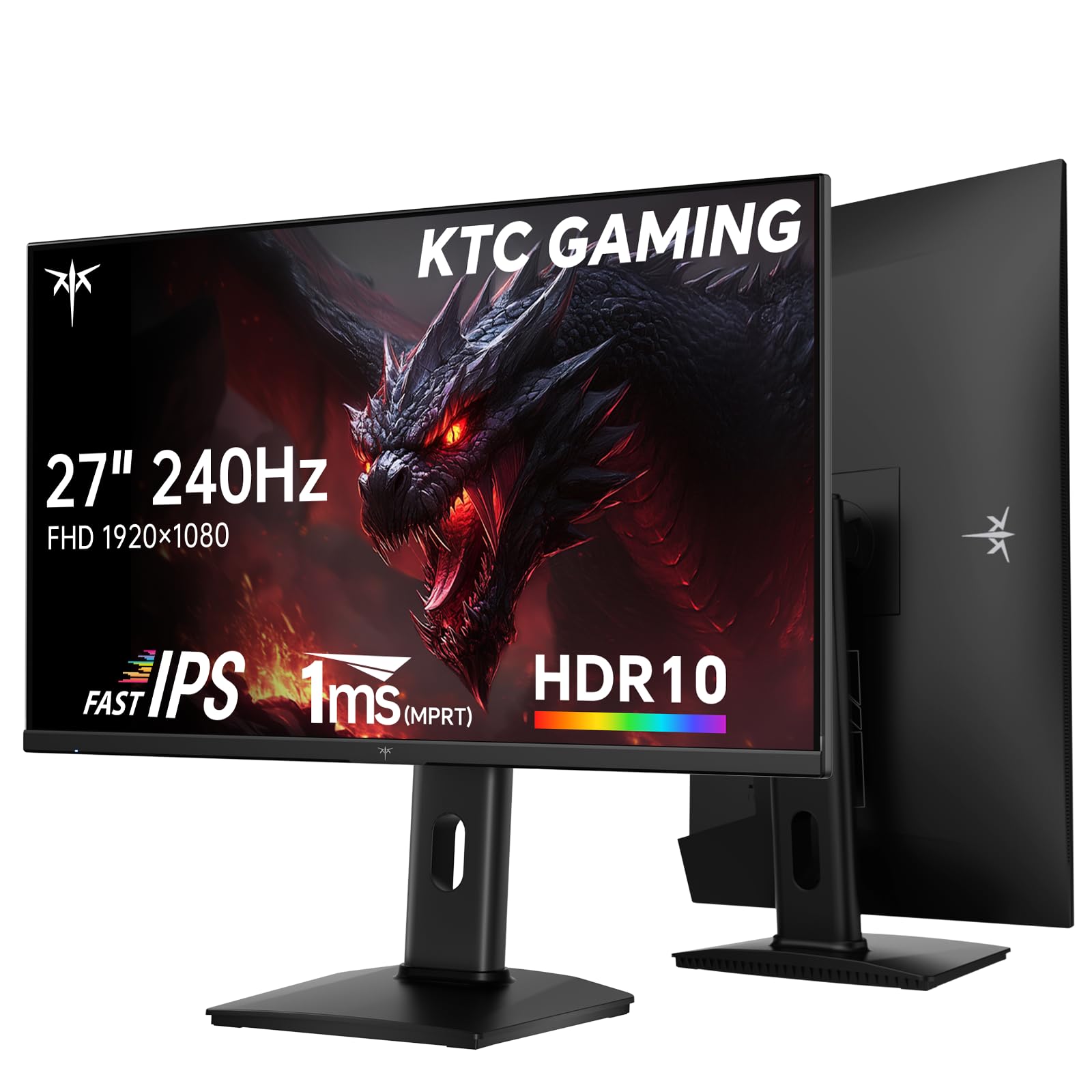 KTC 27 Inch Gaming Monitor 240Hz, FHD 1080p Fast IPS Computer Monitor with Adaptive Sync, HDR, Height Pivot Tilt Adjustable, Ves
